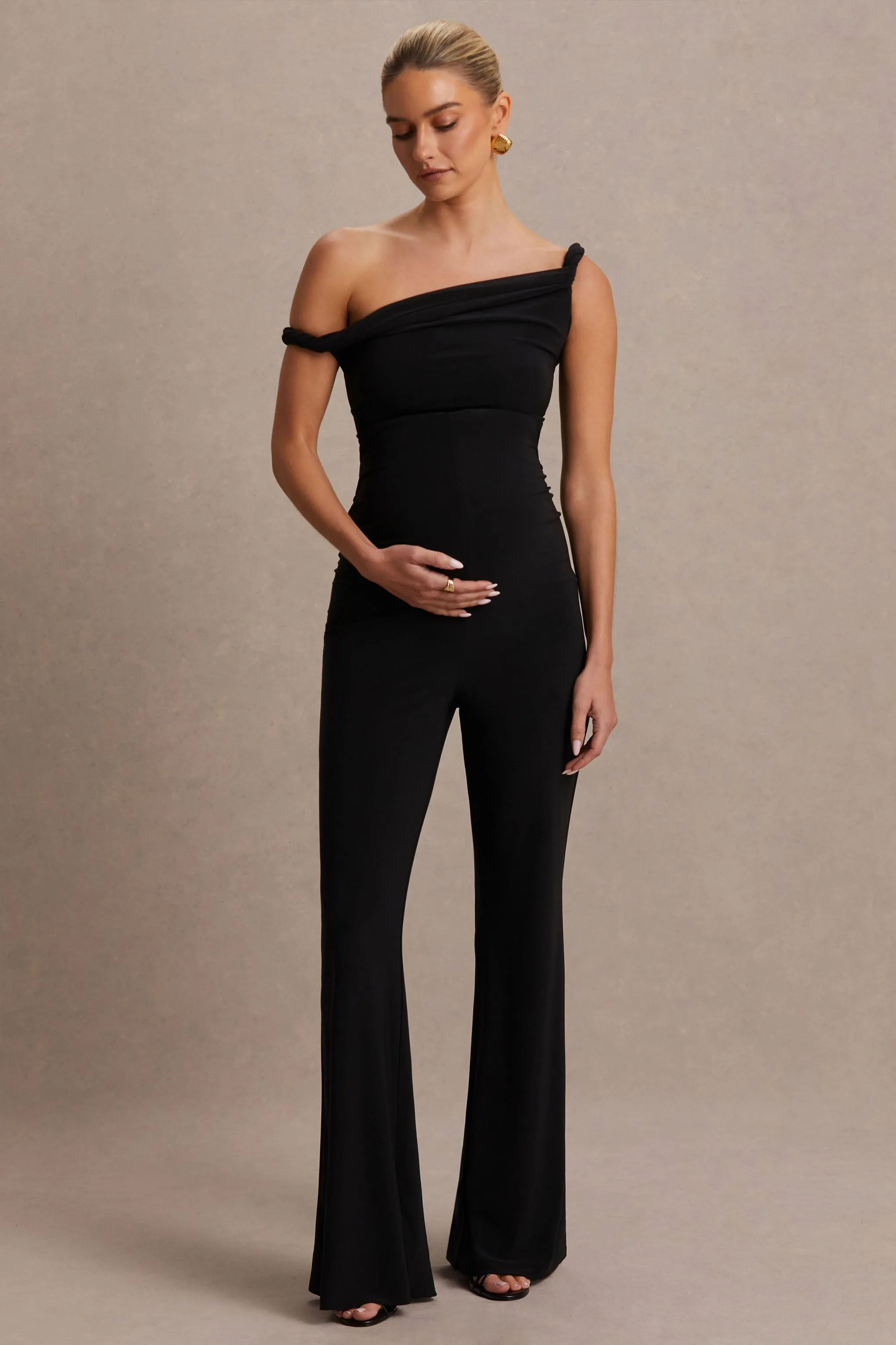 Kira | Black Asymmetric-Neck Maternity Jumpsuit sold by Club L London product image thumbnail 5