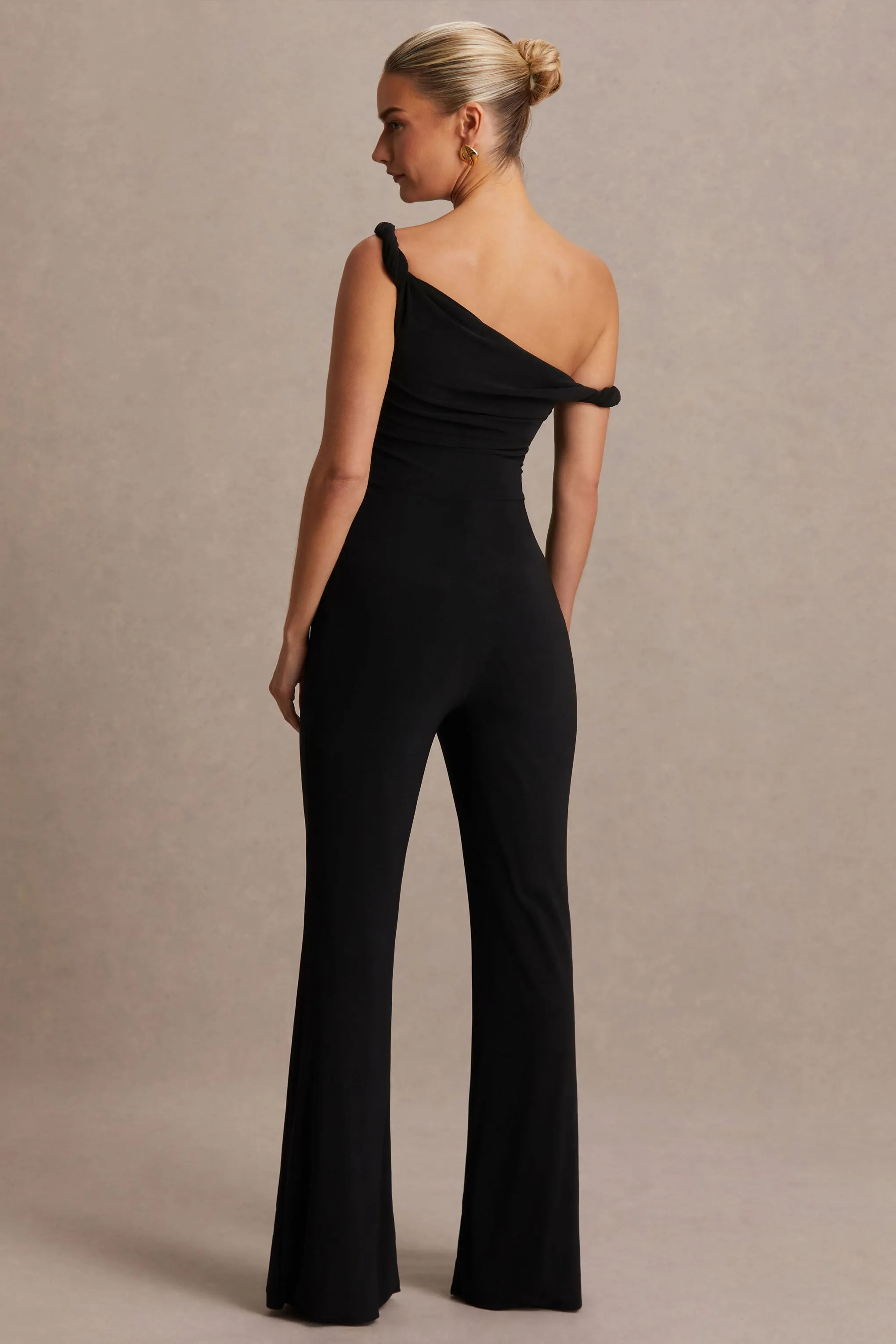 Kira | Black Asymmetric-Neck Maternity Jumpsuit sold by Club L London product image thumbnail 2