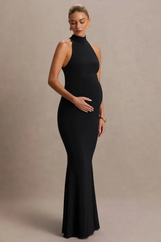 Kaia | Black Halter-Neck Maternity Dress sold by Club L London