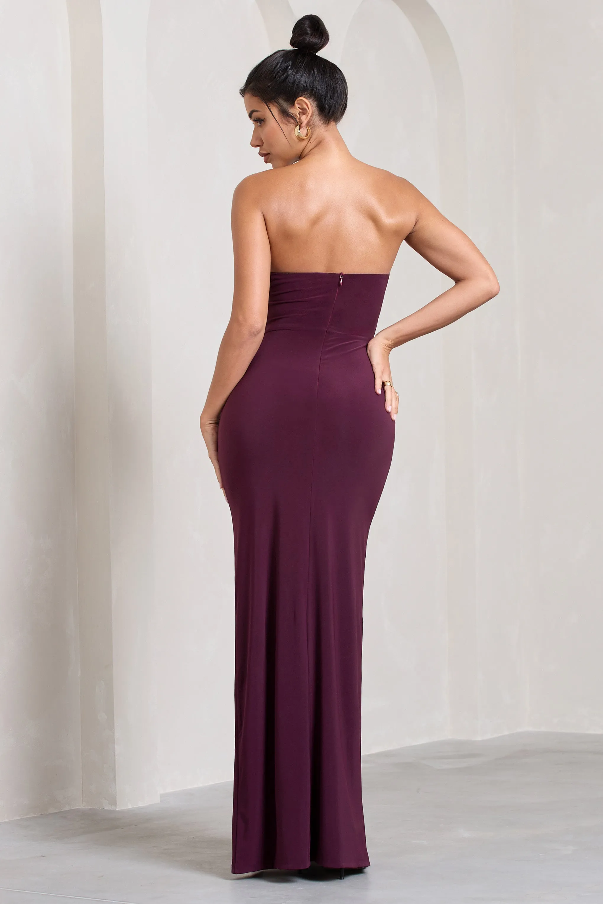 Dynamite | Burgundy Pleated Bodice Split Maxi Dress sold by Club L London product image thumbnail 2