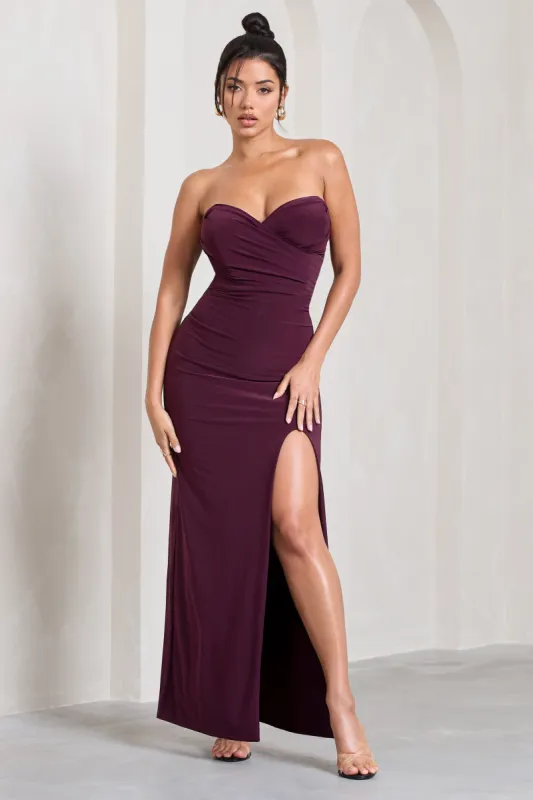 Dynamite | Burgundy Pleated Bodice Split Maxi Dress sold by Club L London