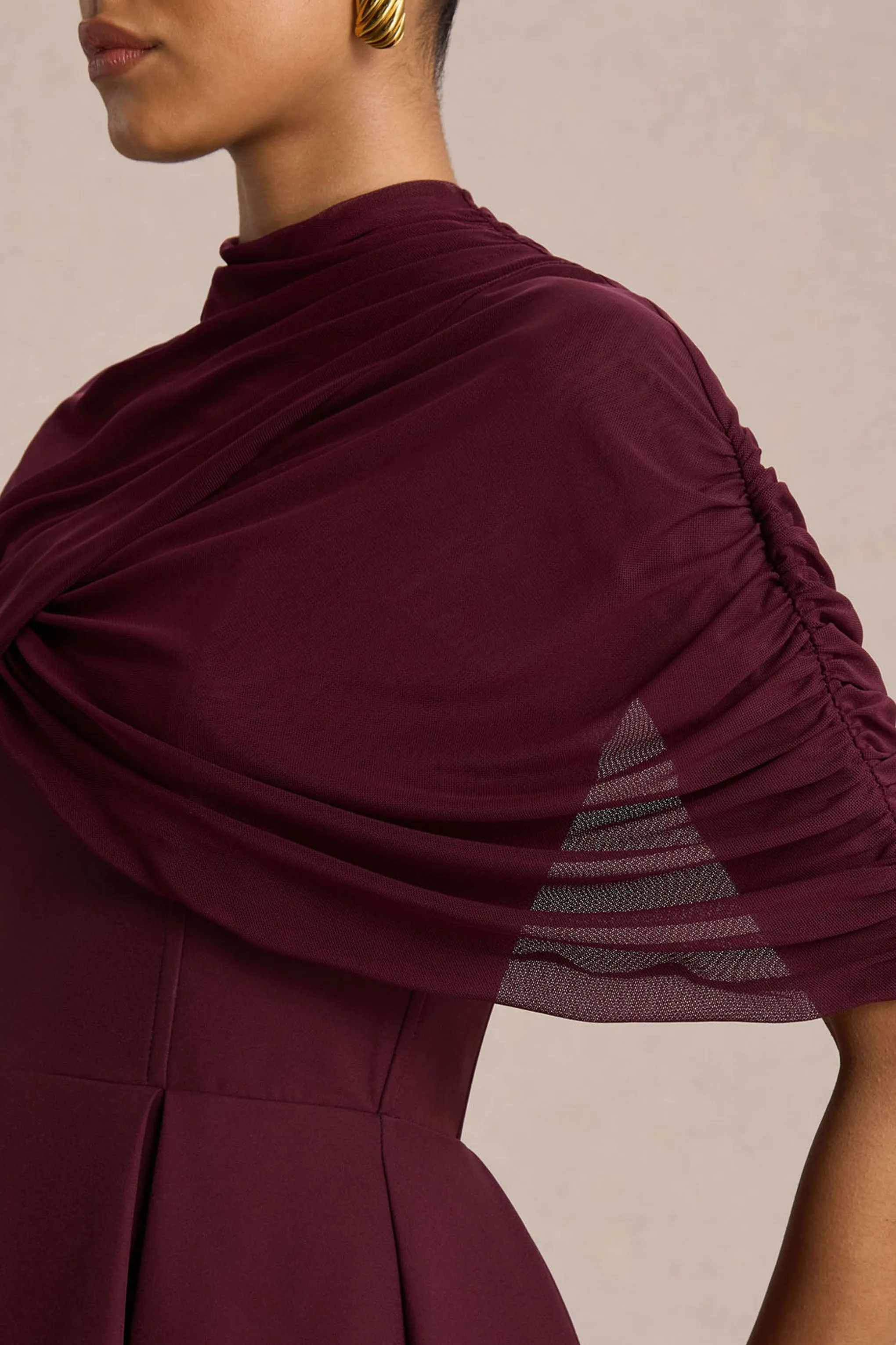 Thalia | Burgundy High-Neck Midi Dress sold by Club L London product image thumbnail 3