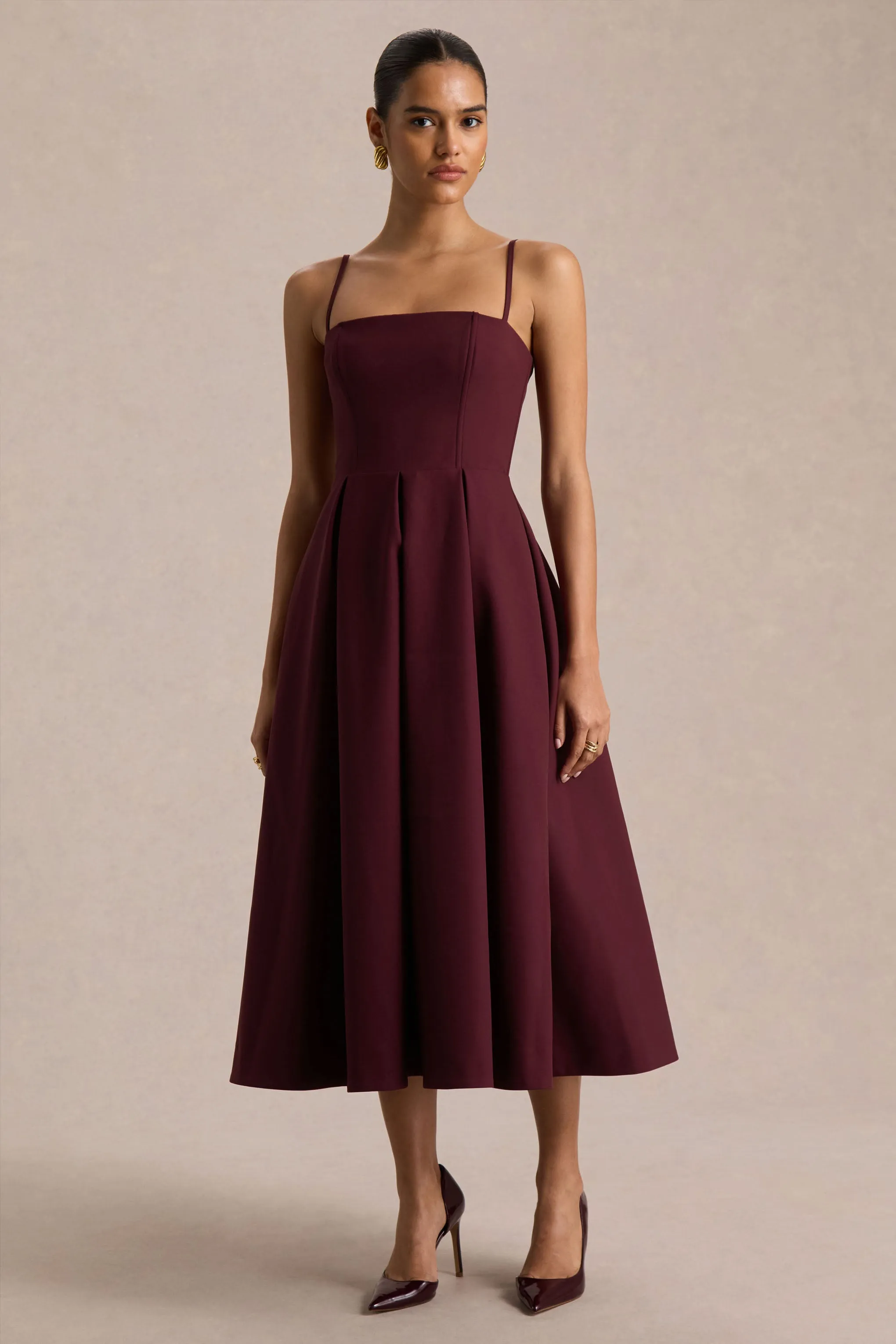 Thalia | Burgundy High-Neck Midi Dress sold by Club L London product image thumbnail 4