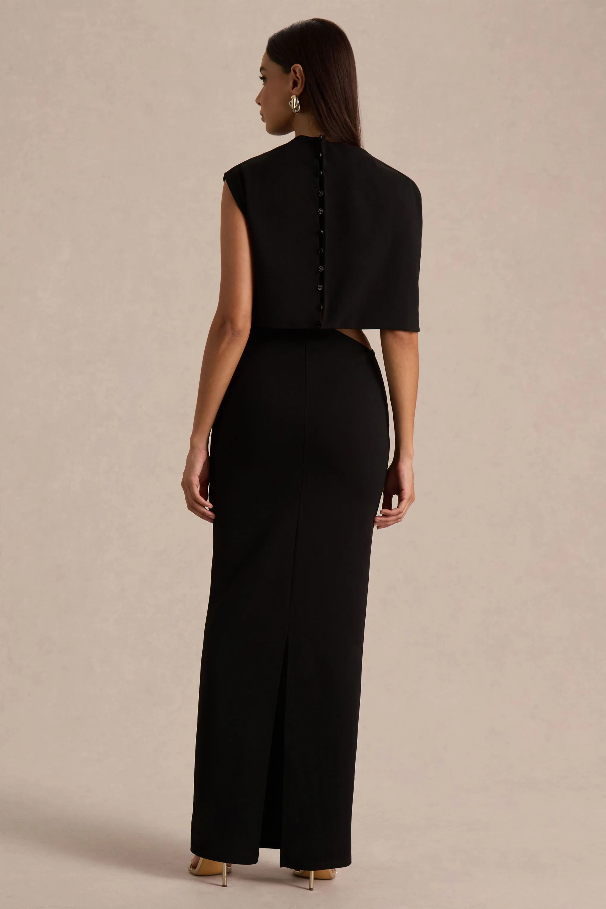 Roseth | Black High-Neck Maxi Dress With One-Sleeve And Body Cu-Out Detail sold by Club L London product image thumbnail 2
