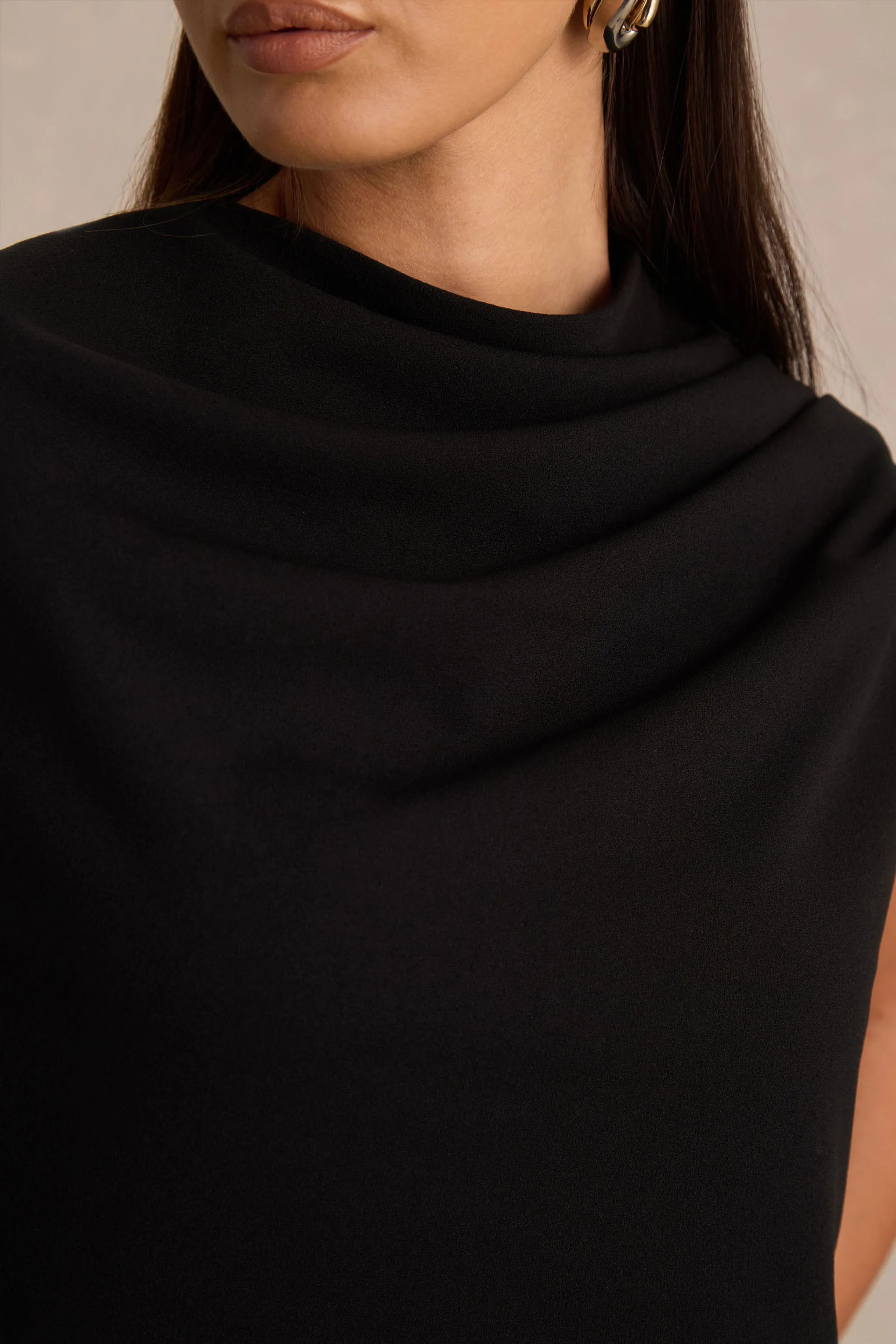 Roseth | Black High-Neck Maxi Dress With One-Sleeve And Body Cu-Out Detail sold by Club L London product image thumbnail 3
