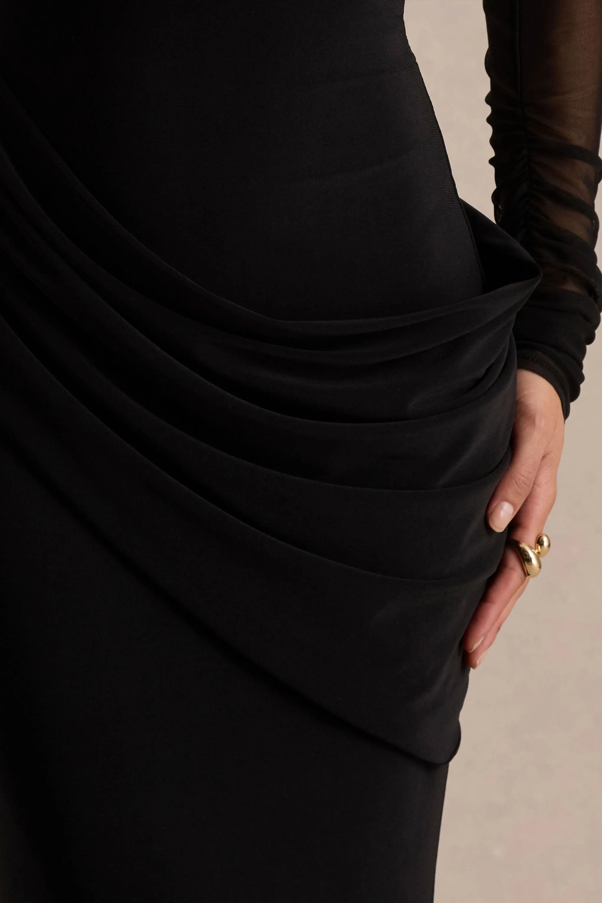 Deema | Black Jersey And Mesh High Neck Maxi Dress sold by Club L London product image thumbnail 3