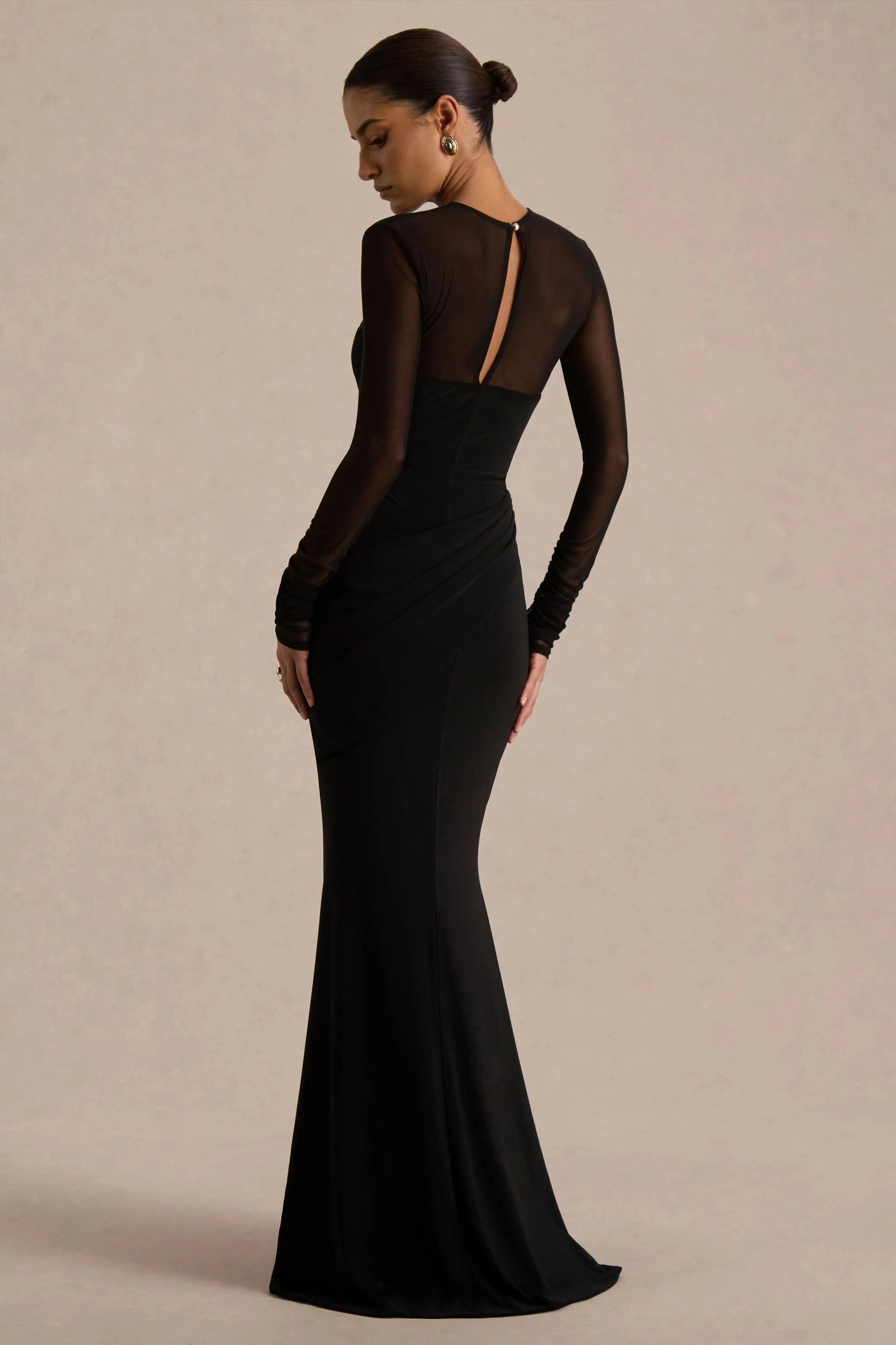 Deema | Black Jersey And Mesh High Neck Maxi Dress sold by Club L London product image thumbnail 2