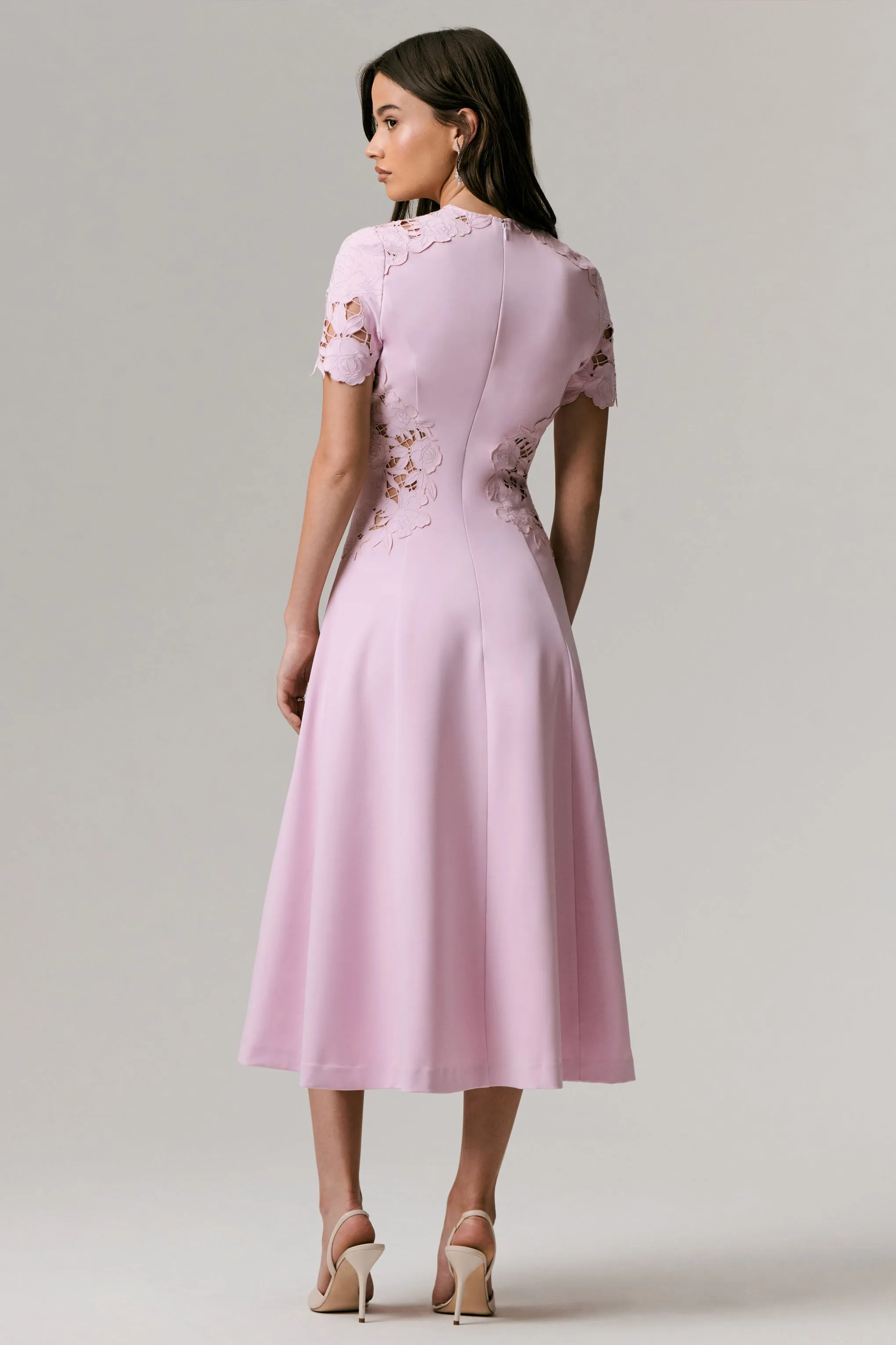 So Sweet | Pink Crew-Neck Midi Dress With Cut-Out Embroidered Detailing sold by Club L London product image thumbnail 2