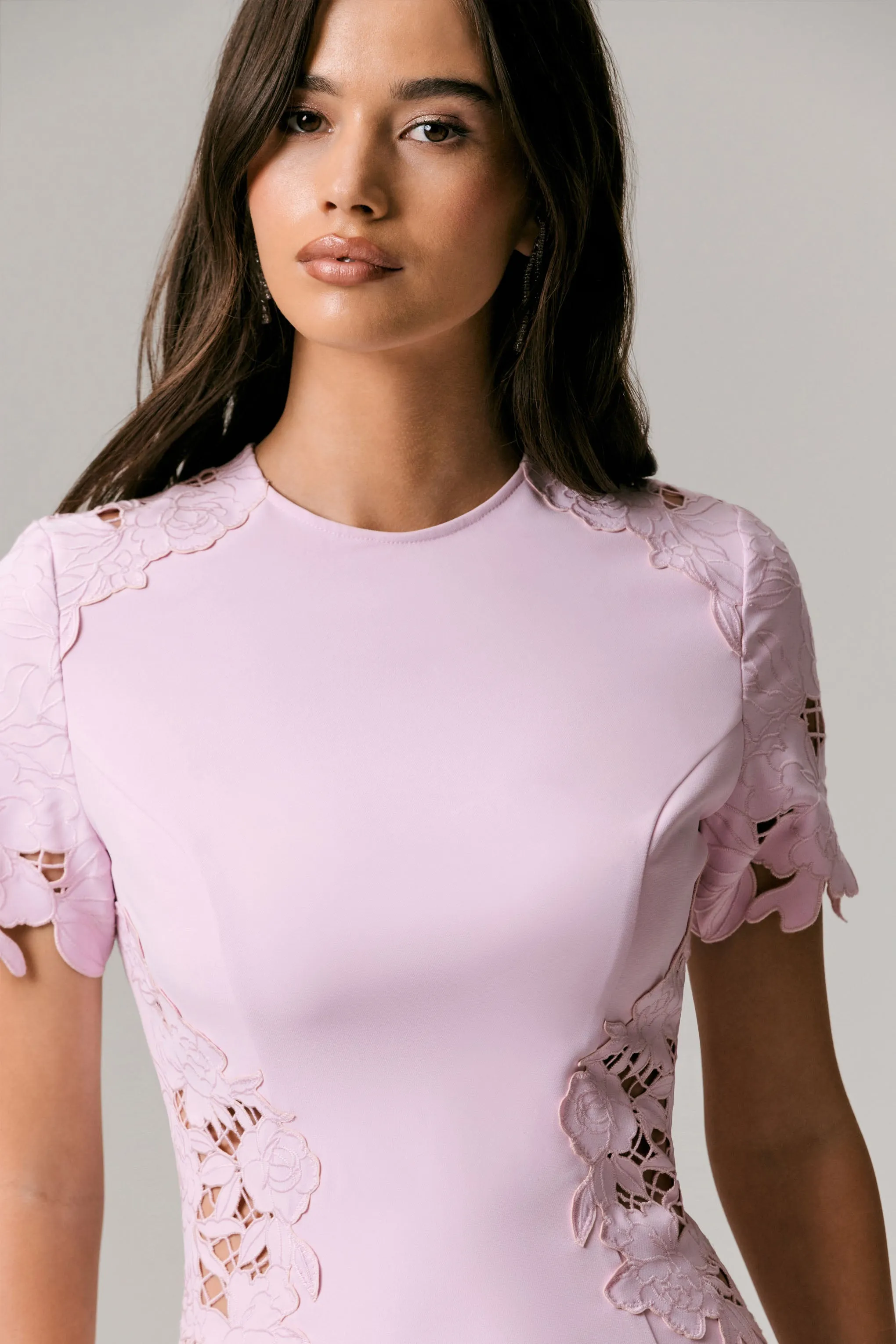 So Sweet | Pink Crew-Neck Midi Dress With Cut-Out Embroidered Detailing sold by Club L London product image thumbnail 4