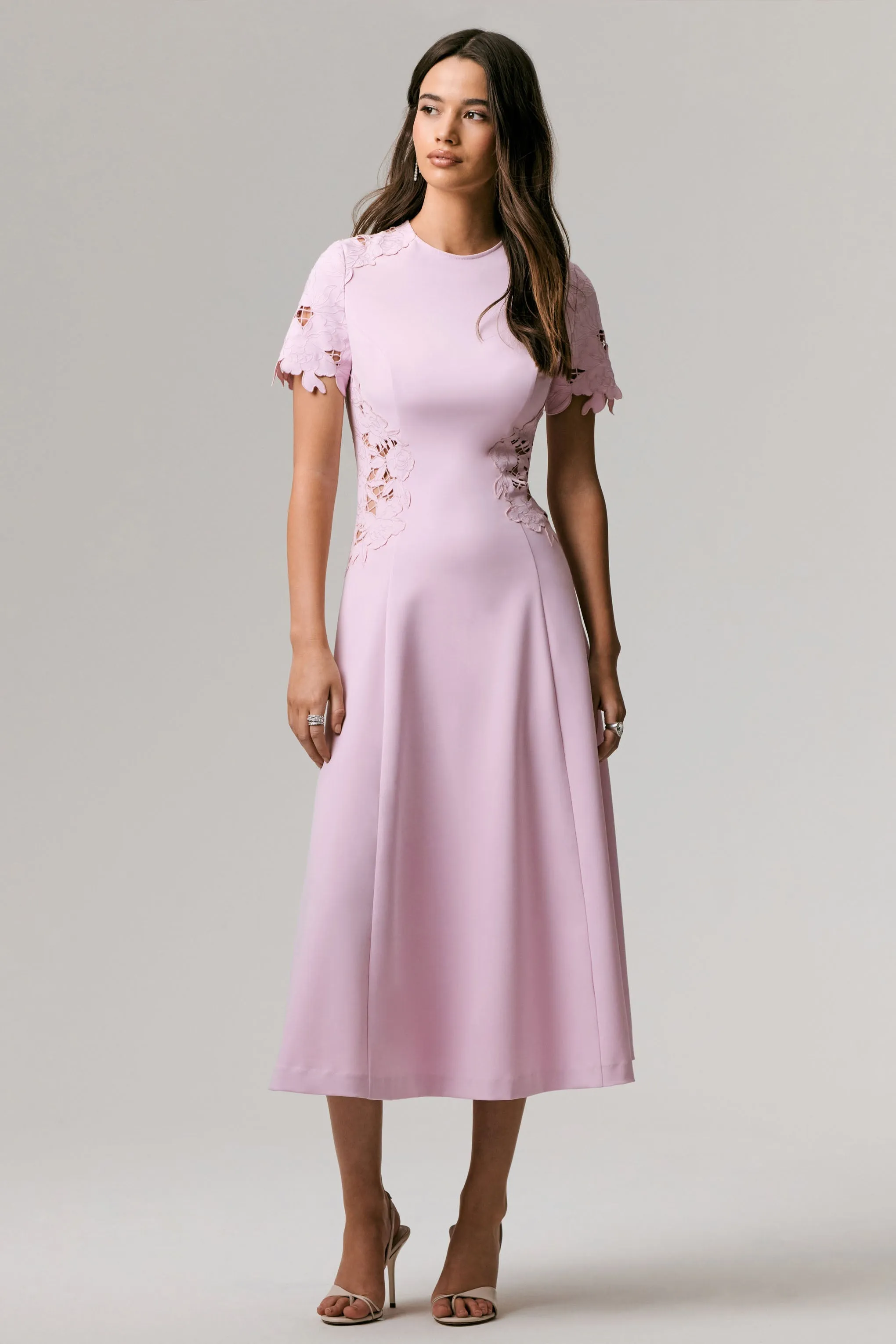 So Sweet | Pink Crew-Neck Midi Dress With Cut-Out Embroidered Detailing sold by Club L London product image thumbnail 3