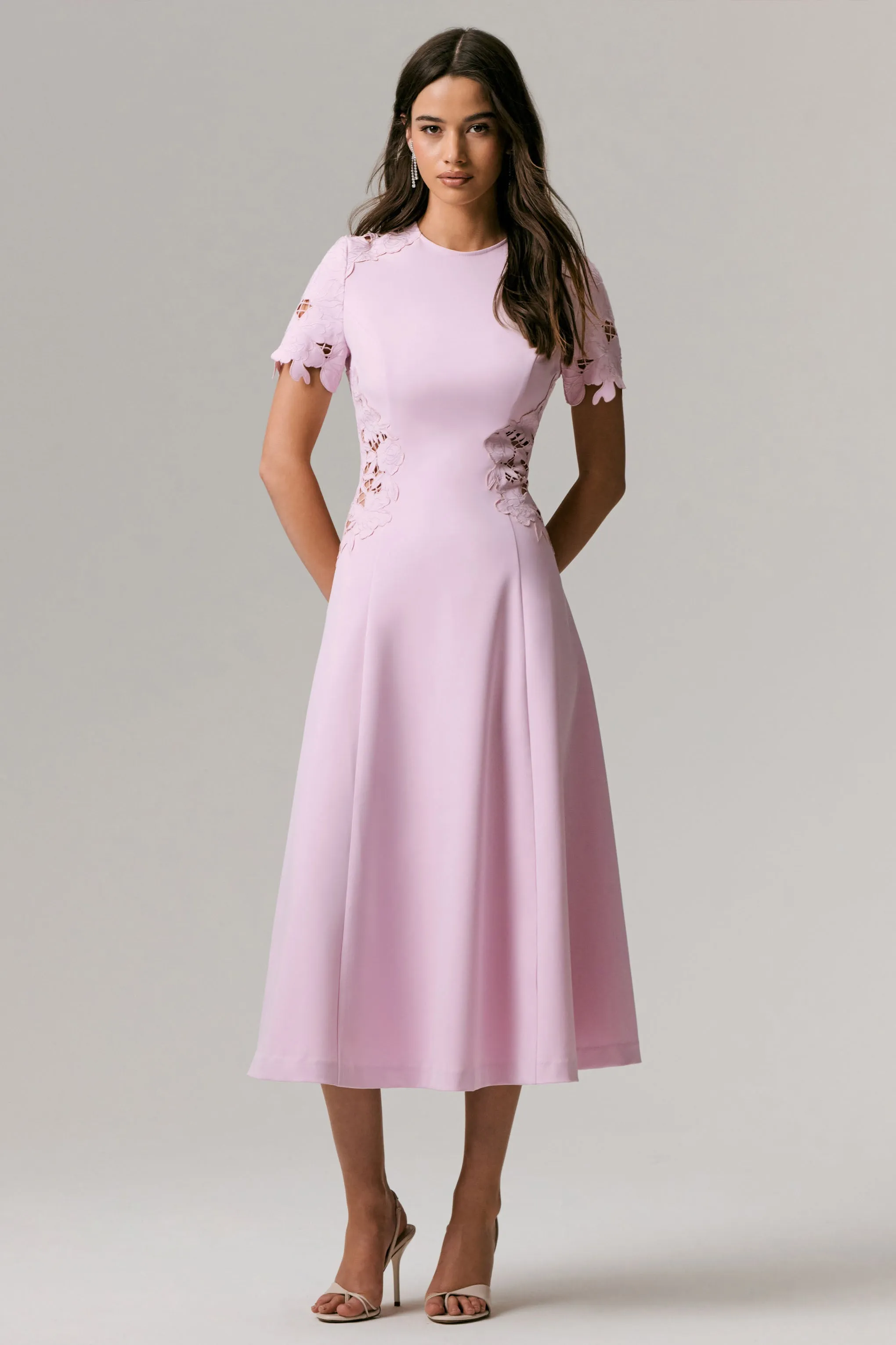 So Sweet | Pink Crew-Neck Midi Dress With Cut-Out Embroidered Detailing sold by Club L London product image thumbnail 5