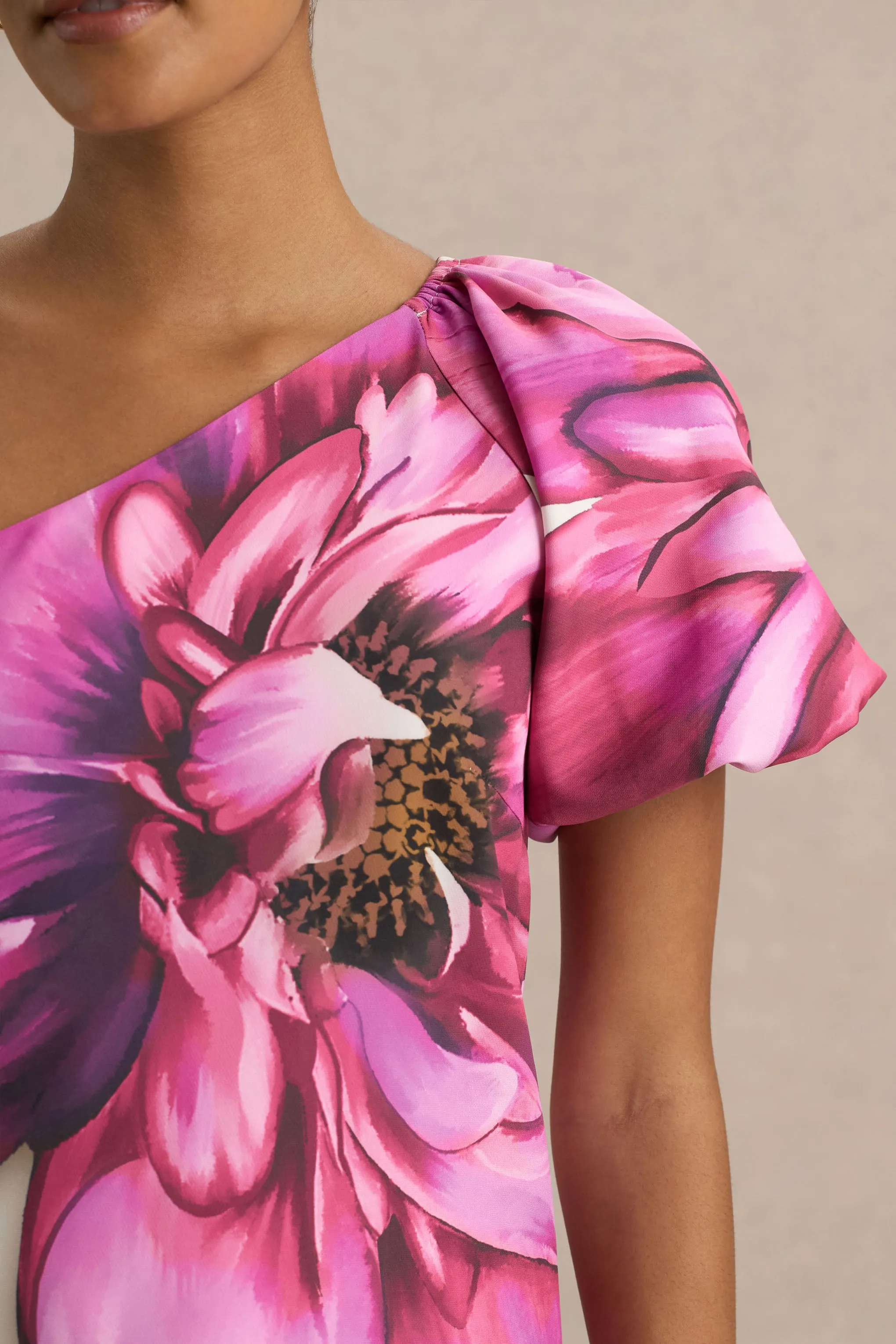 Anastasia | Large Multi-Floral Print Asymmetric-Neck Maxi Dress sold by Club L London product image thumbnail 5