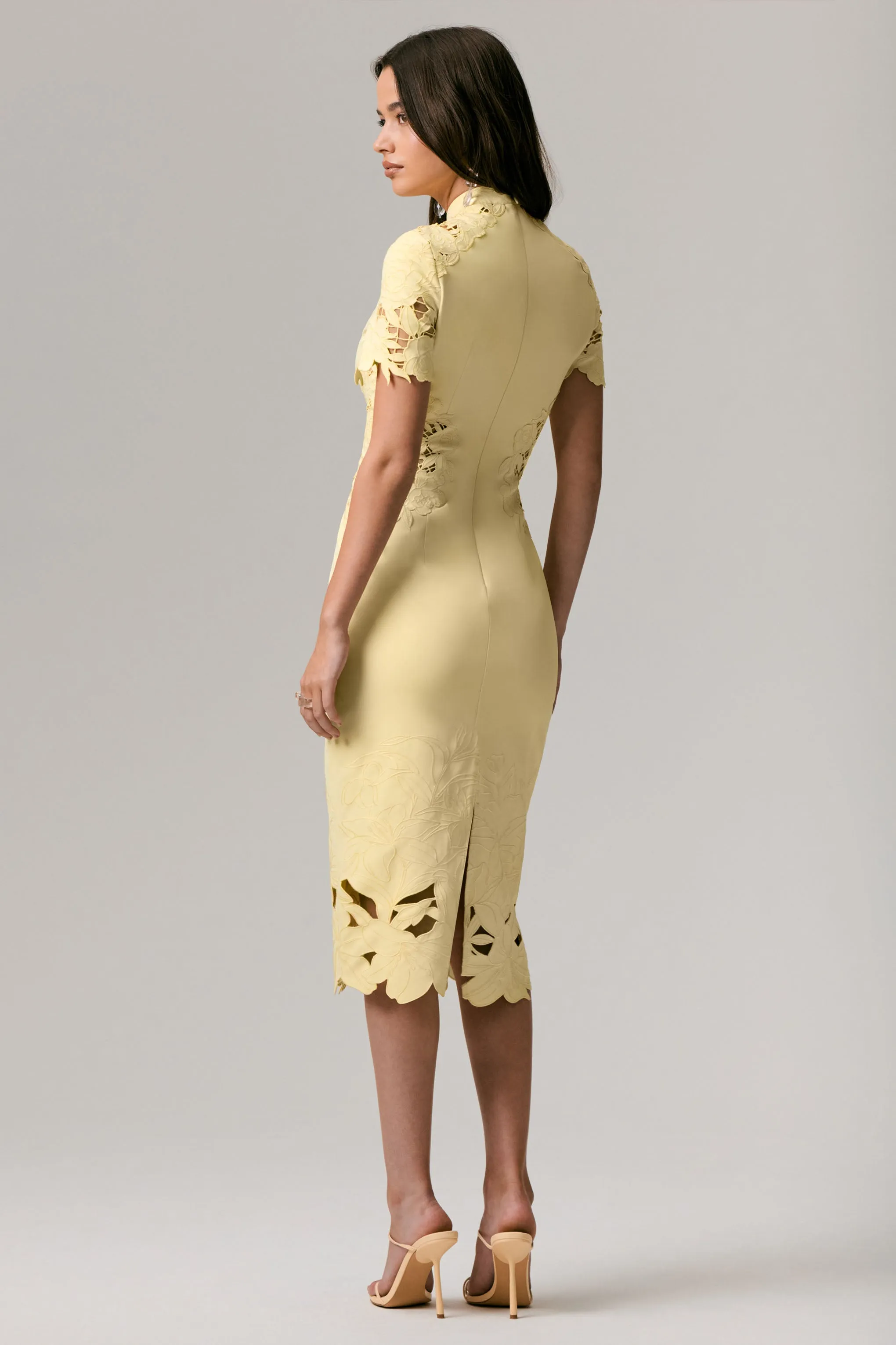 Guest List | Lemon High-Neck Midi Dress With Cut-Out Crochet Detailing sold by Club L London product image thumbnail 2