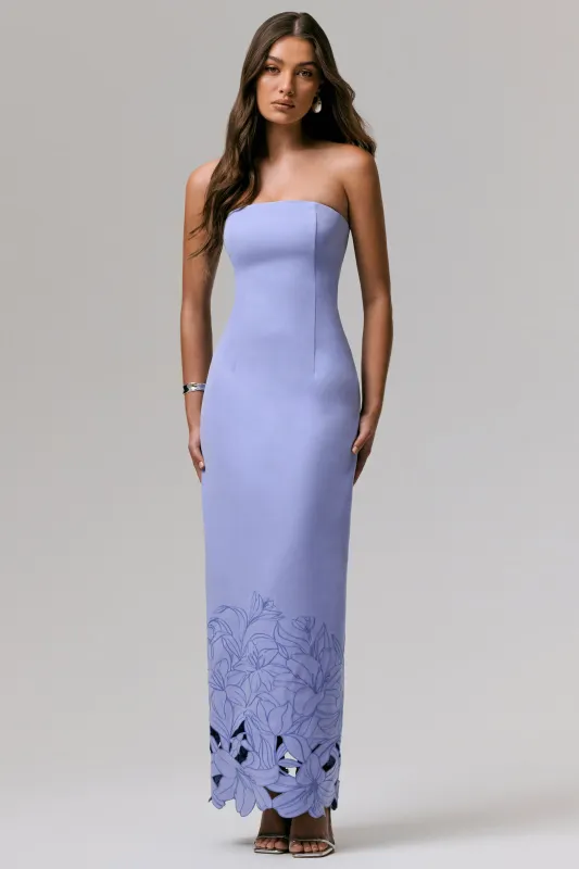Samara | Purple Bandeau Maxi Dress With Cut-Out Crochet Hem sold by Club L London