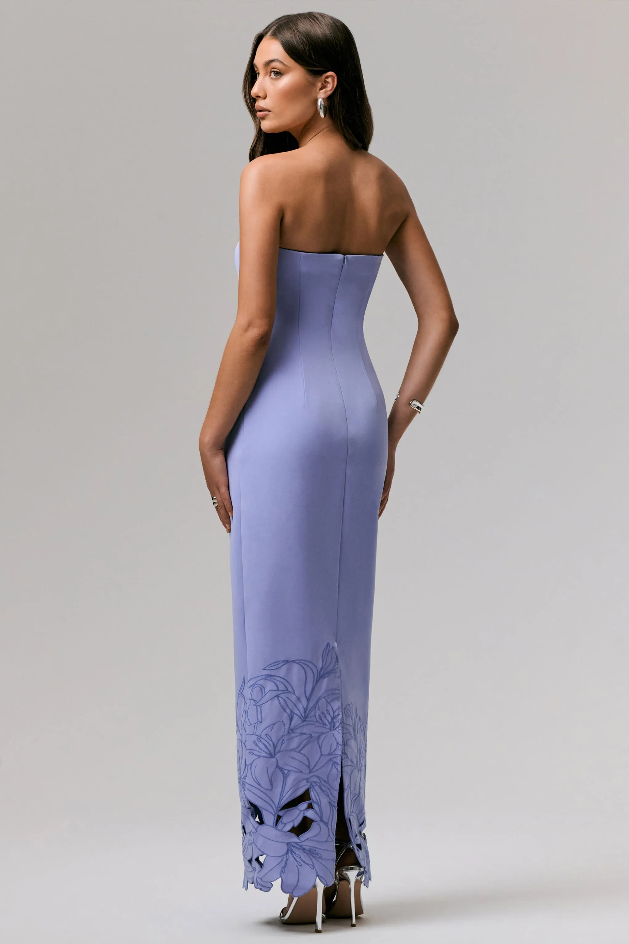 Samara | Purple Bandeau Maxi Dress With Cut-Out Crochet Hem sold by Club L London product image thumbnail 2