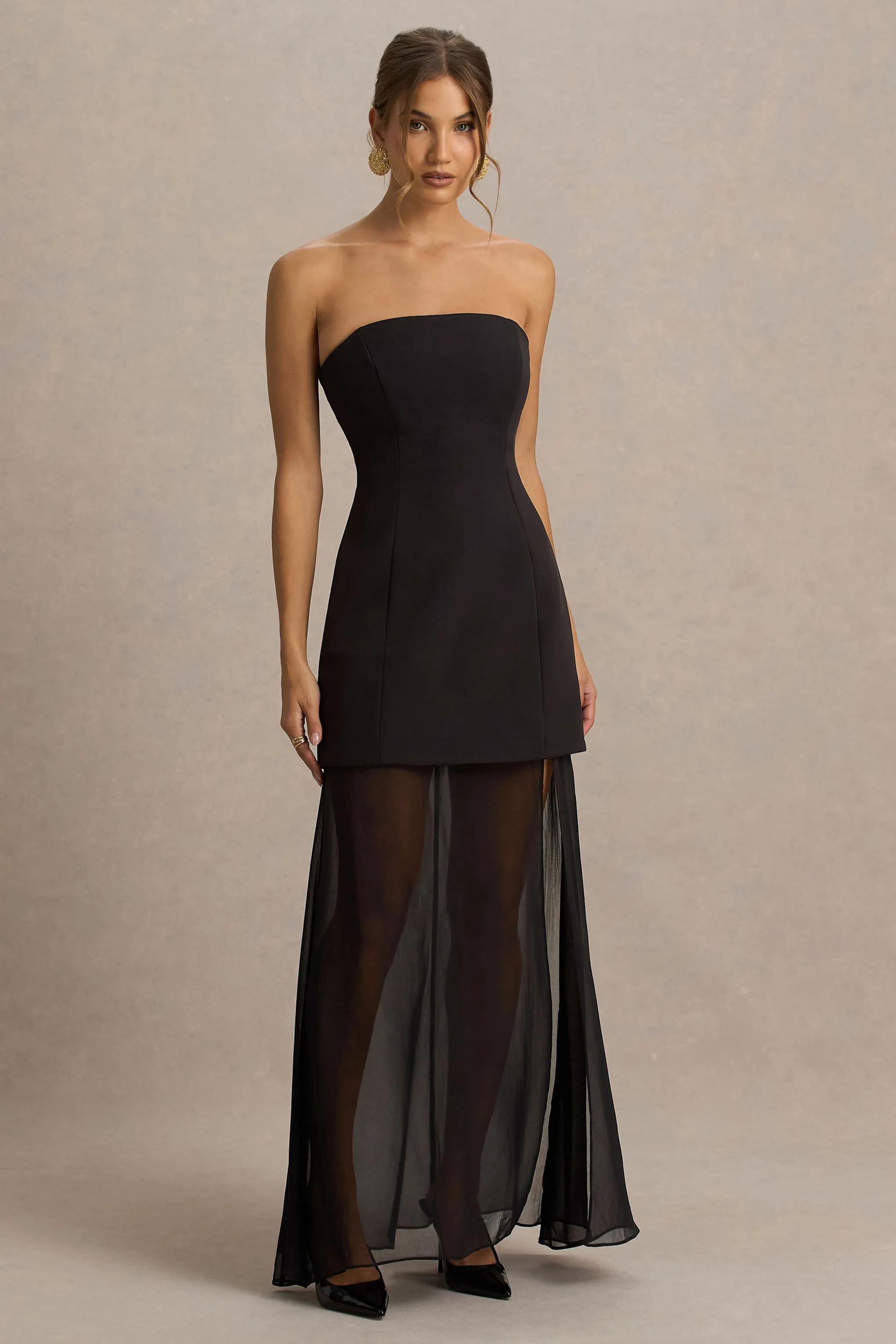 Chessa | Black High-Neck Maxi Dress With Sheer Cape sold by Club L London product image thumbnail 5