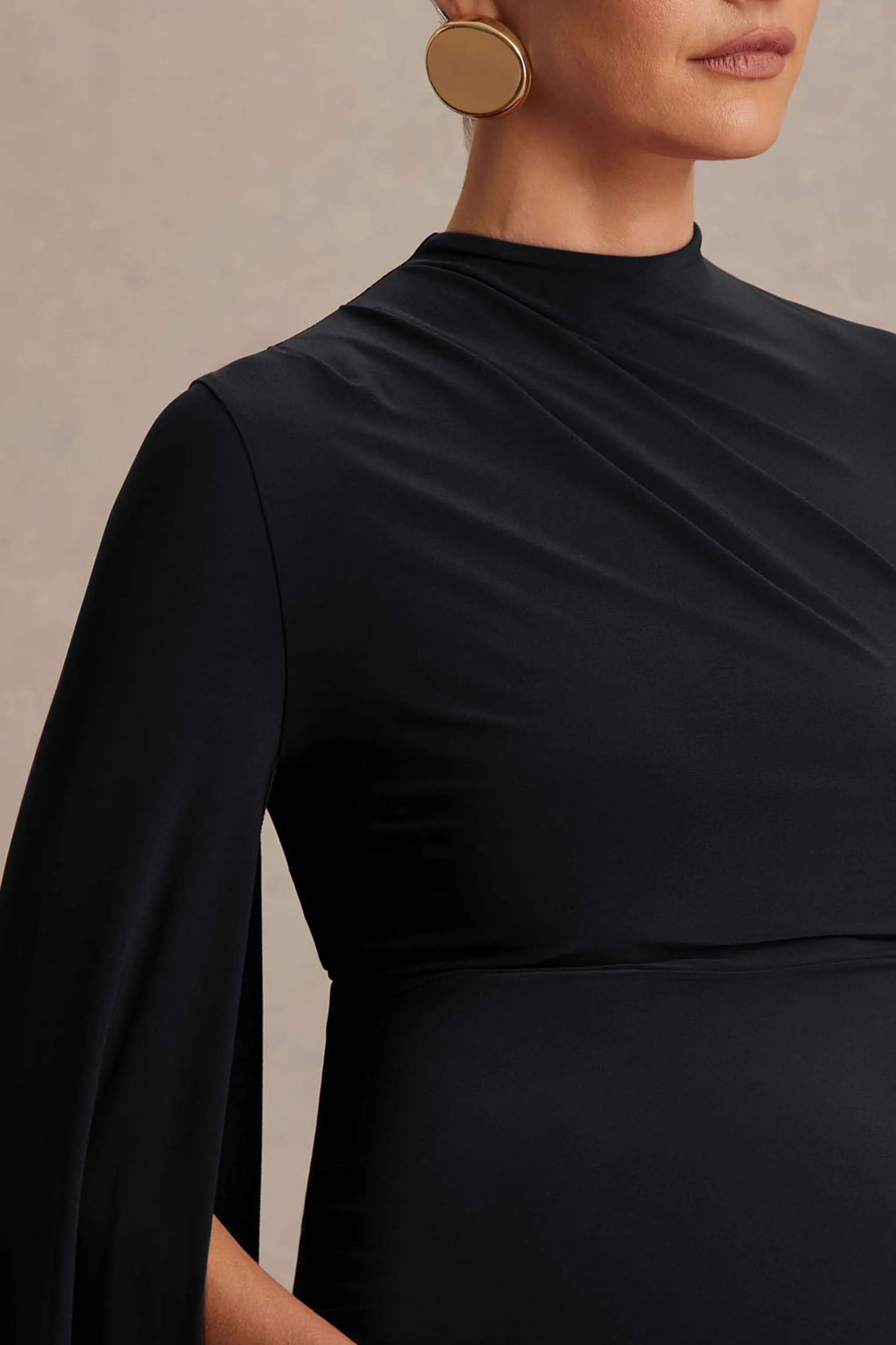 Lavinia | Black High-Neck Maternity Maxi Dress With Cape-Sleeve sold by Club L London product image thumbnail 3