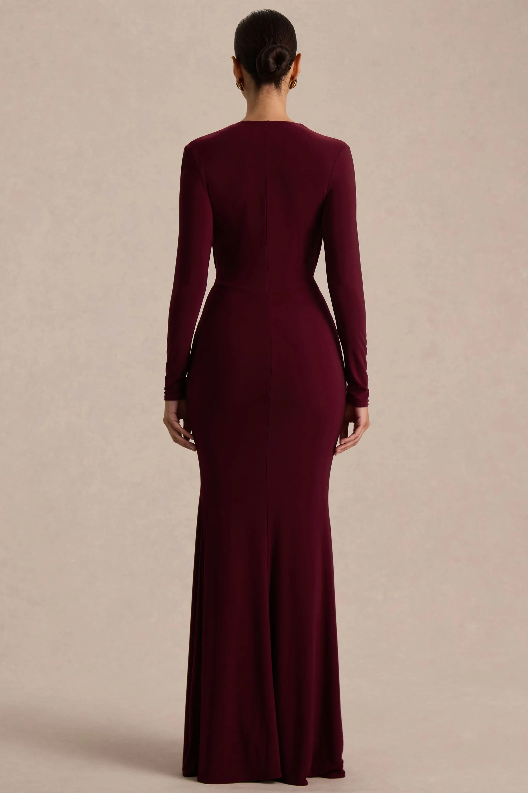 Command | Burgundy Plunge-Neck Maxi Dress With Front-High Split sold by Club L London product image thumbnail 2