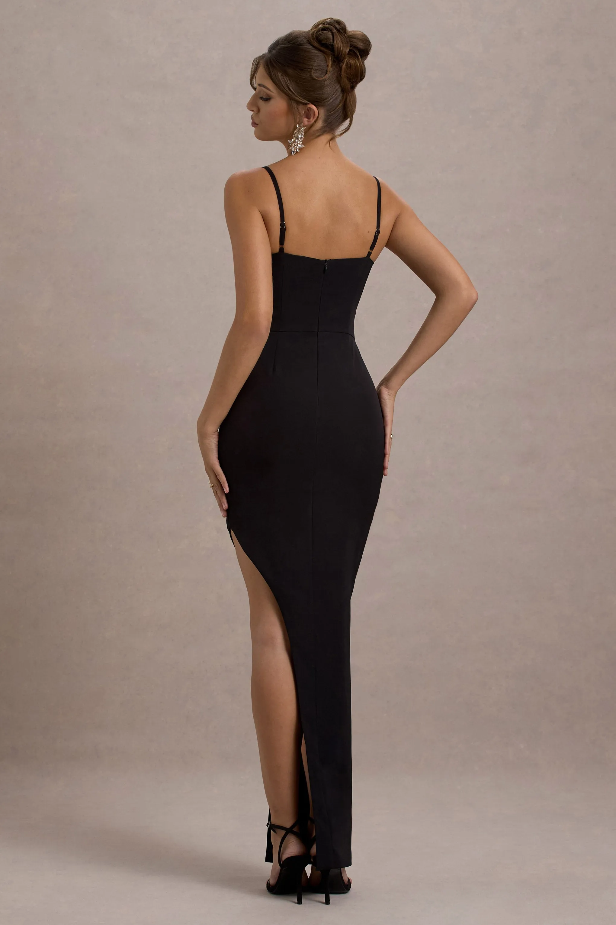 Ignacia | Black Asymmetric Maxi Dress With Embellished Sequin Detail sold by Club L London product image thumbnail 2