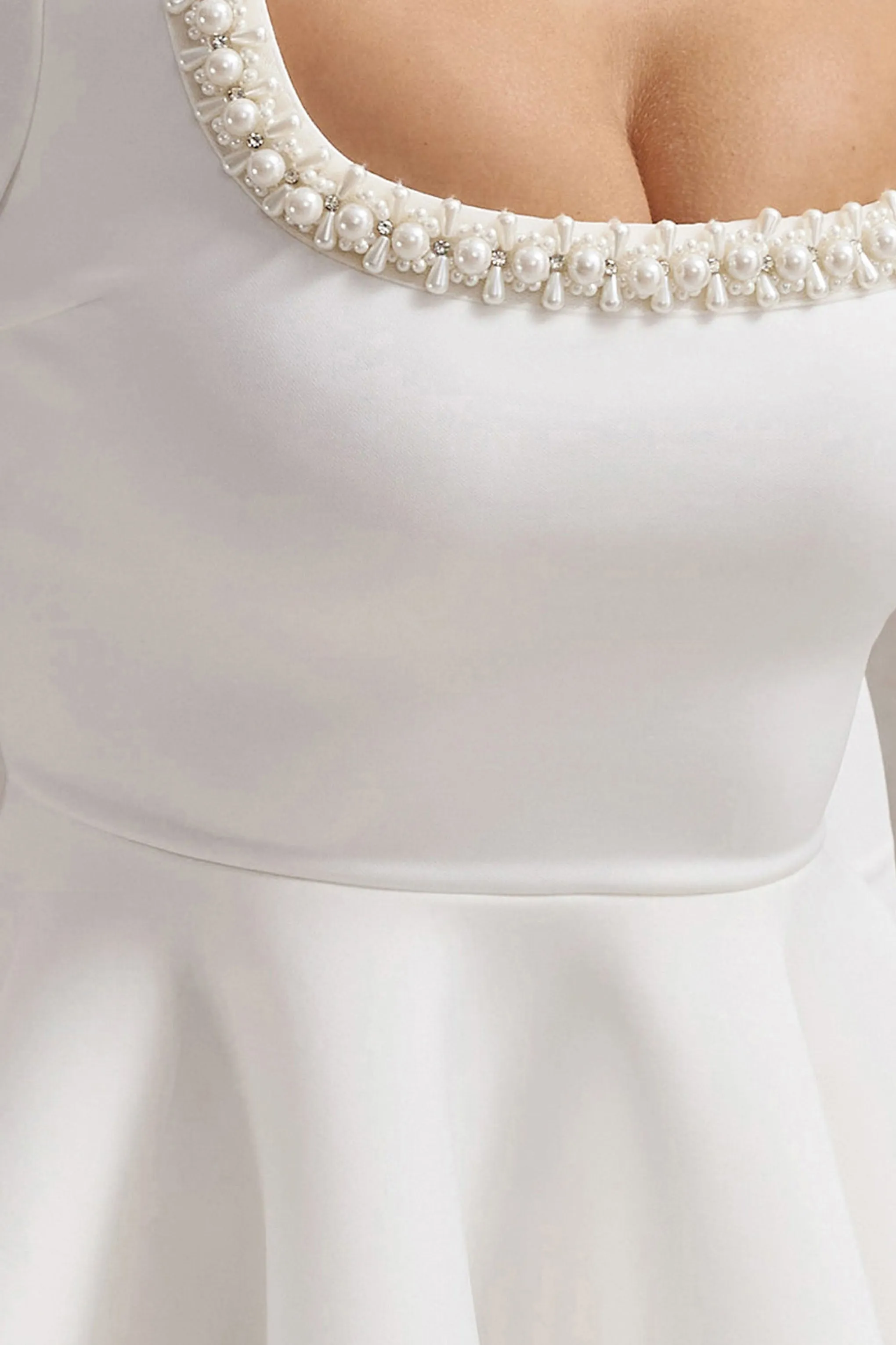 Wilder | White Embellished Square-Neck Long-Sleeve Skater Mini Dress sold by Club L London product image thumbnail 3