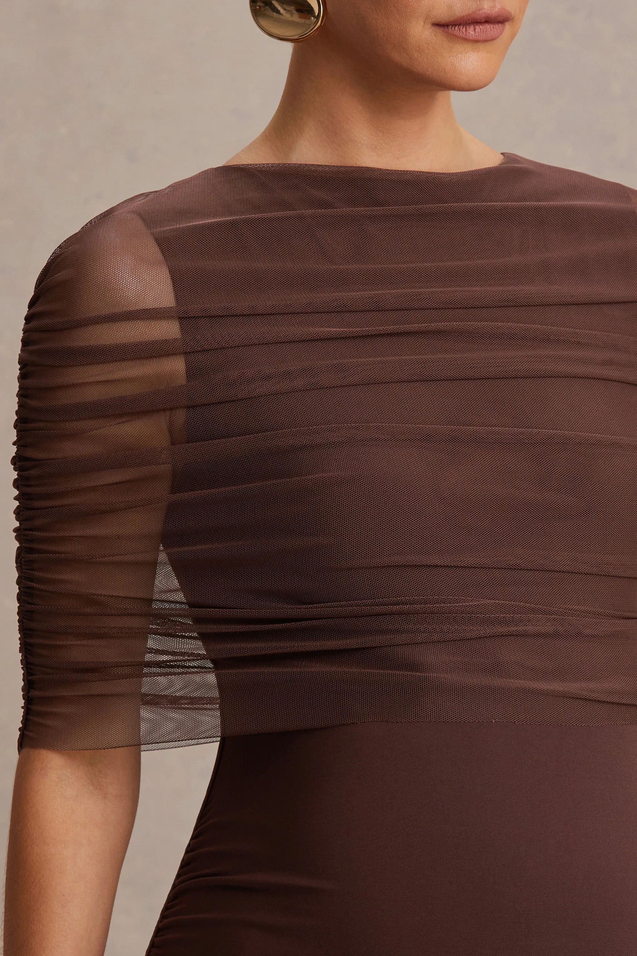 Zaria | Brown Crew-Neck Maternity Maxi Dress With Cape-Overlay sold by Club L London product image thumbnail 3