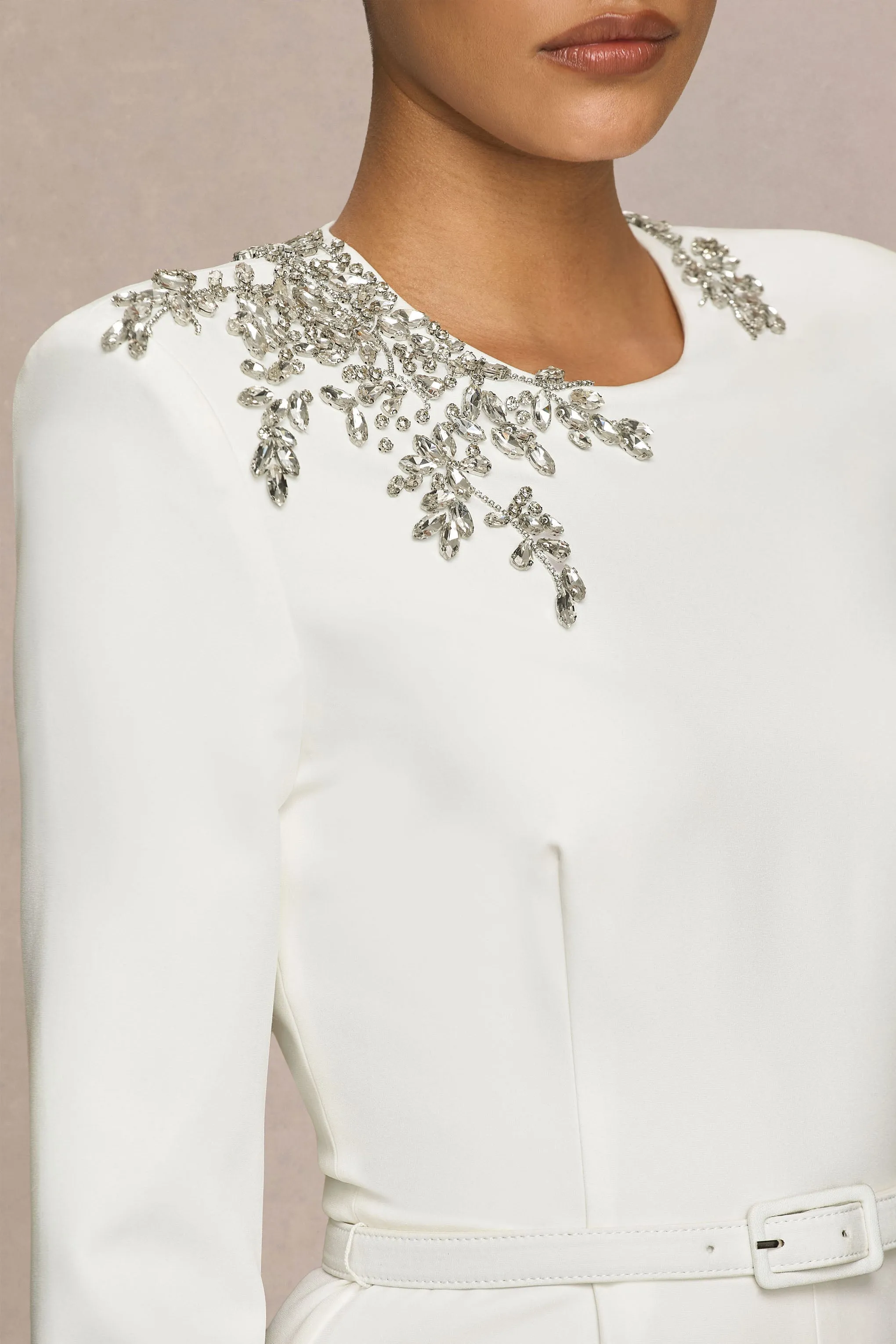 Prize | Cream Crew-Neck Jumpsuit With Embellishment Detail sold by Club L London product image thumbnail 3