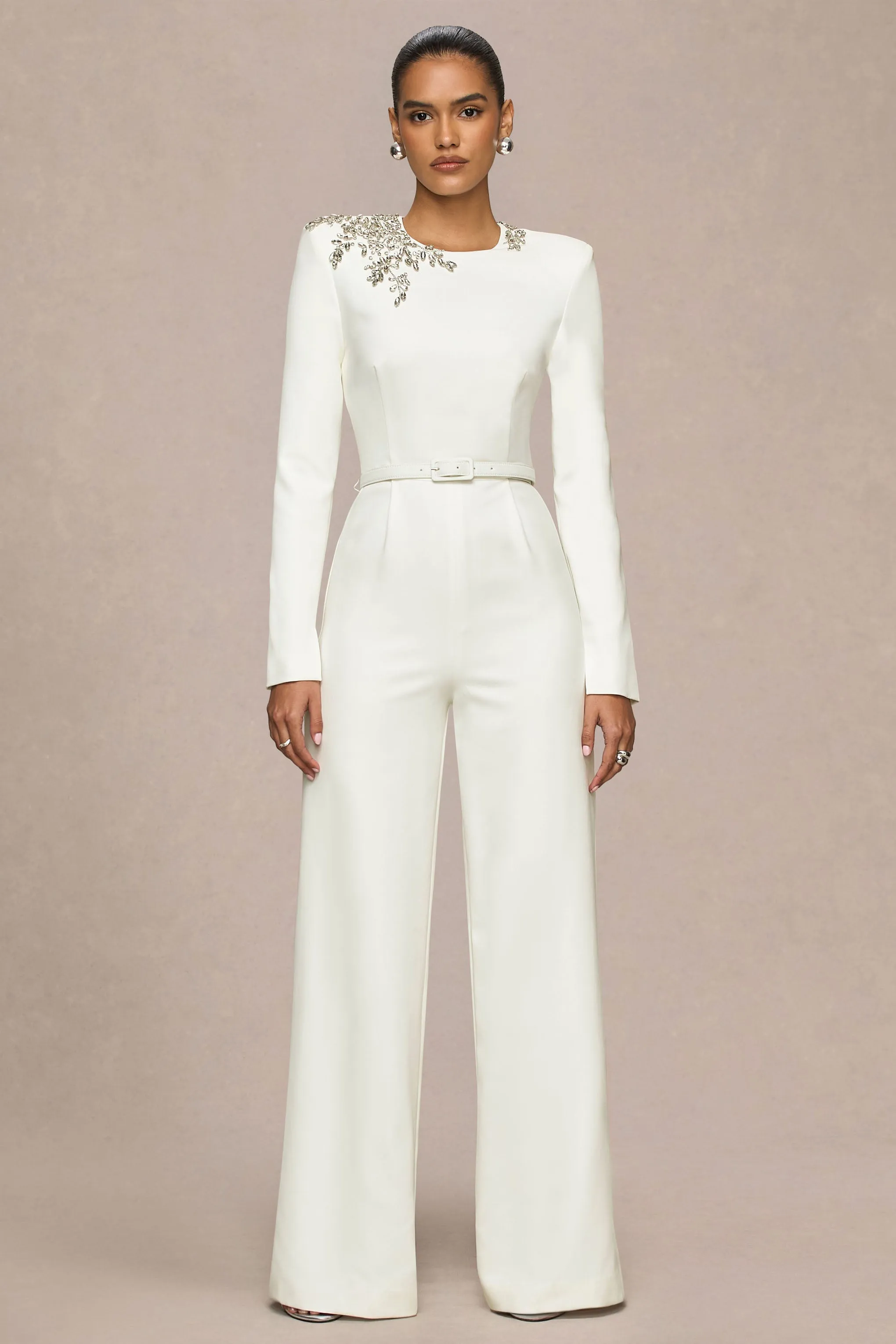 Prize | Cream Crew-Neck Jumpsuit With Embellishment Detail sold by Club L London product image thumbnail 4