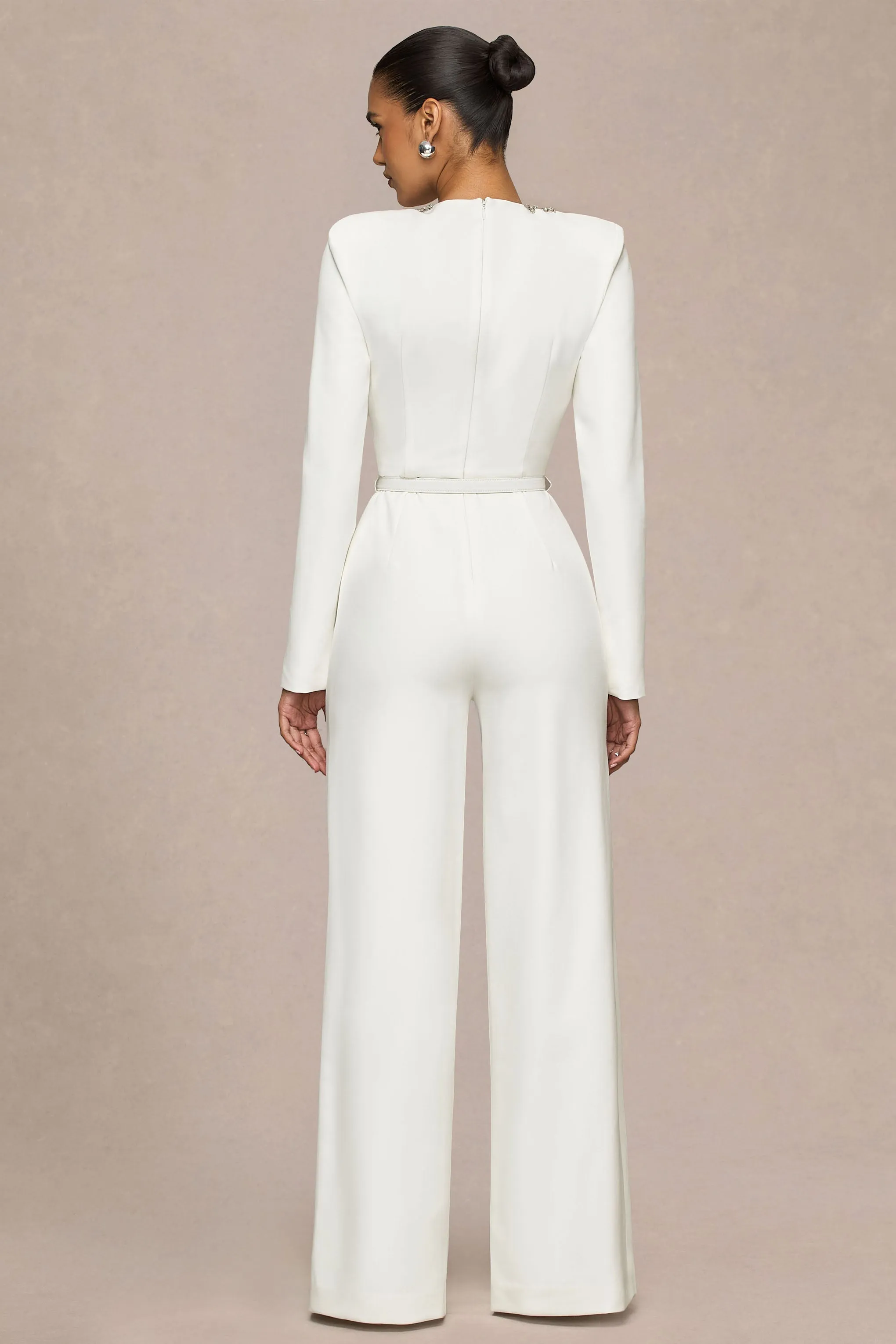 Prize | Cream Crew-Neck Jumpsuit With Embellishment Detail sold by Club L London product image thumbnail 2