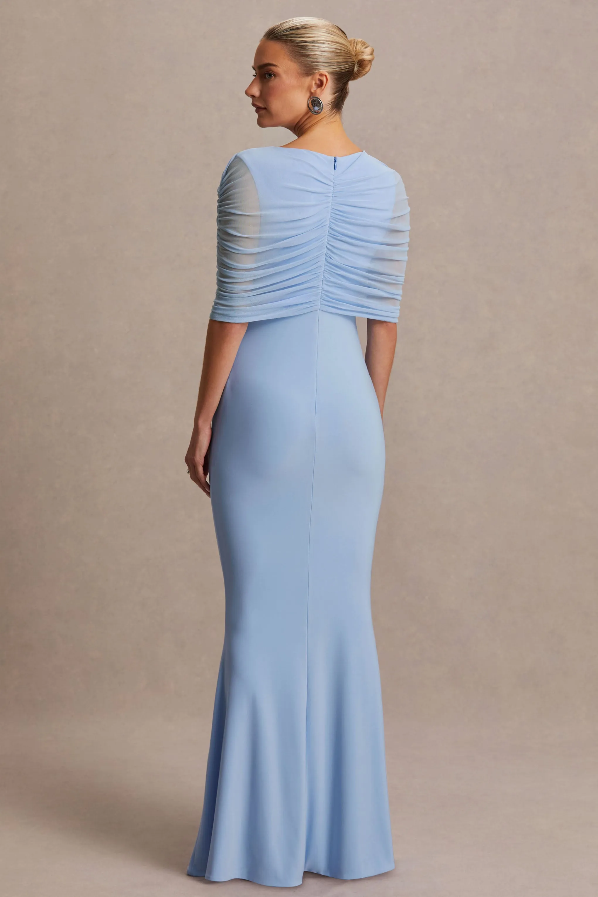 Zaria | Powder Blue Crew-Neck Maternity Maxi Dress With Cape-Overlay sold by Club L London product image thumbnail 2