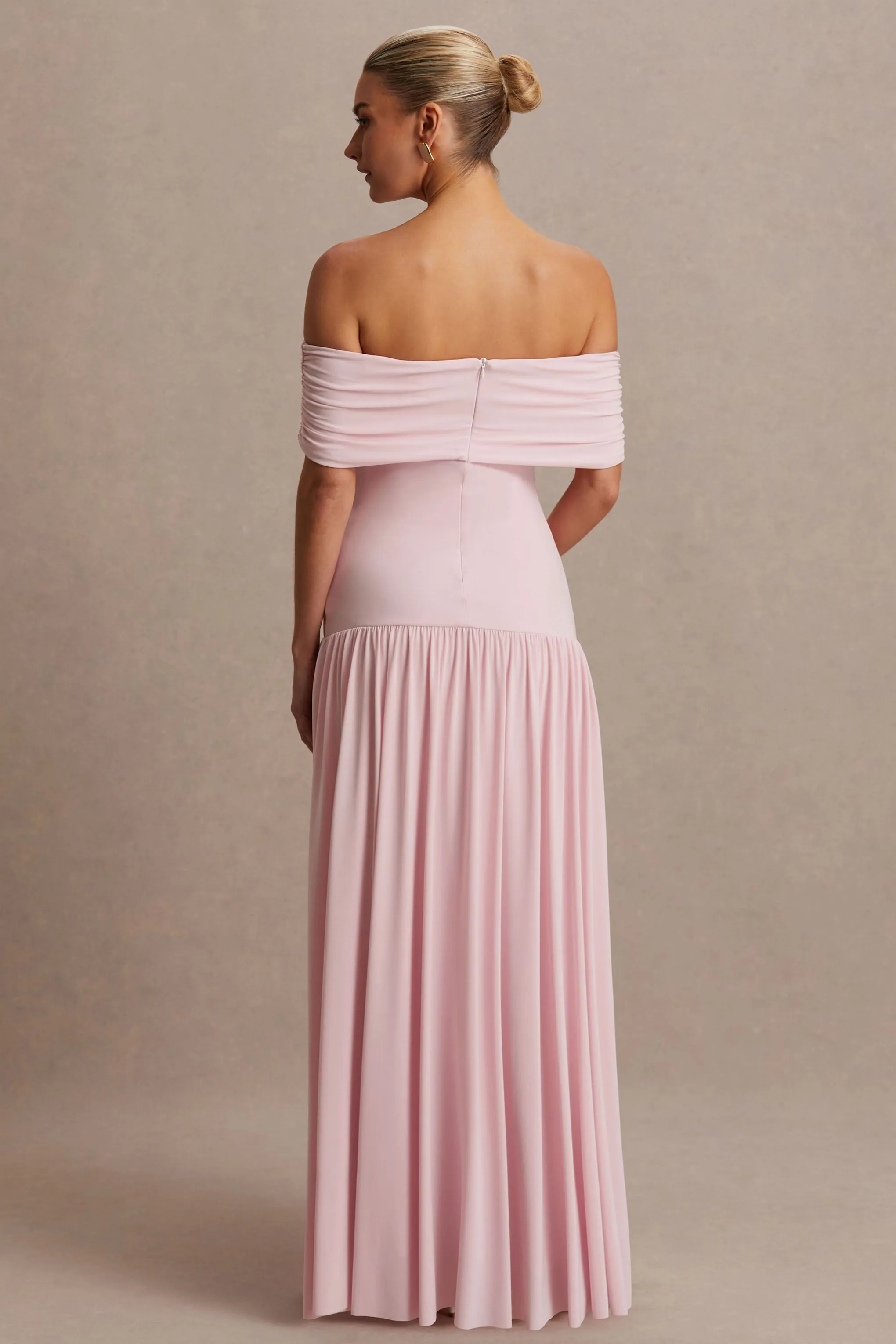 Juliette | Blush Pink Bardot-Neck Maternity Maxi Dress With Drop-Waist sold by Club L London product image thumbnail 2
