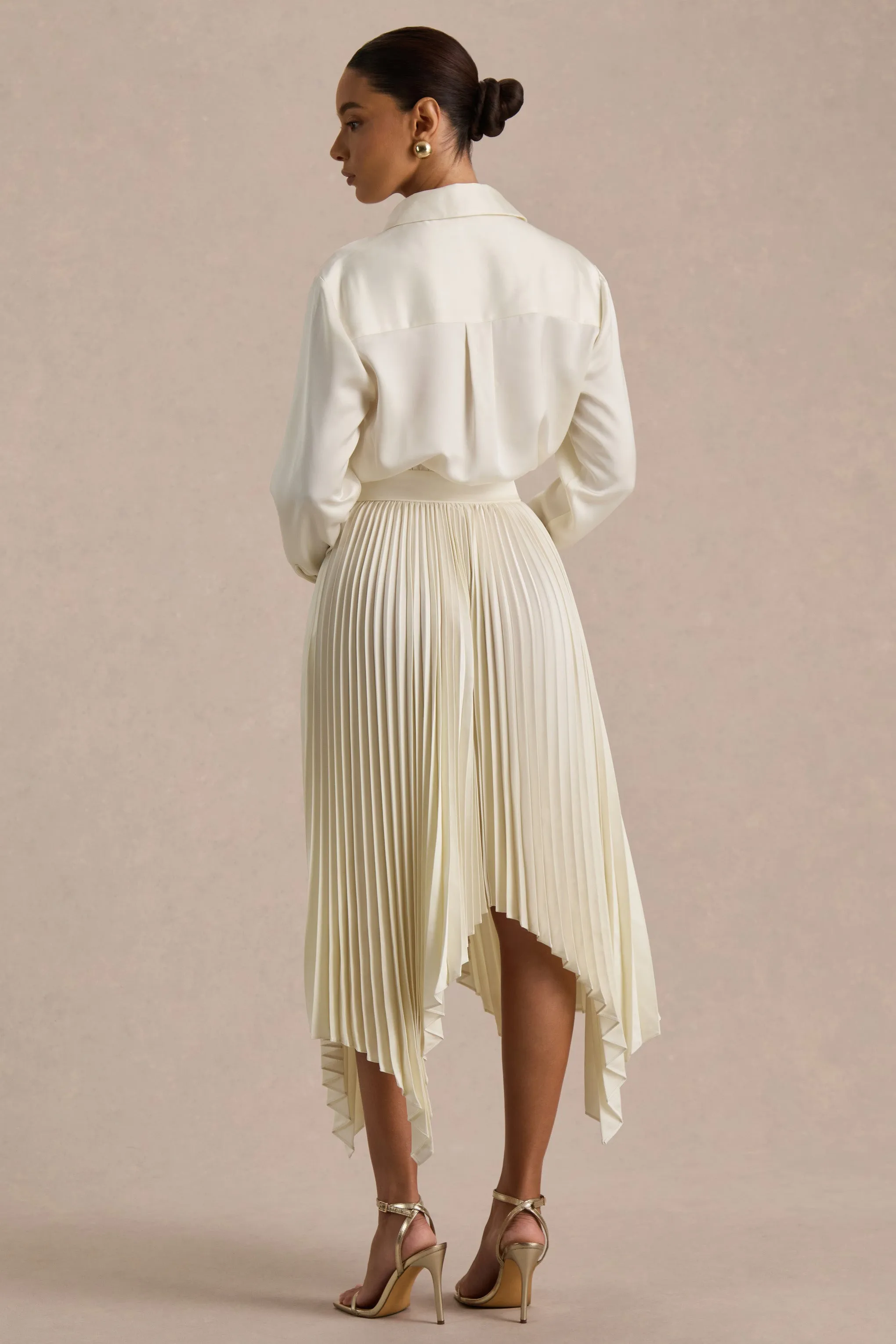 Naxos | Cream Satin Shirt Maxi Dress With Pleated Skirt sold by Club L London product image thumbnail 2