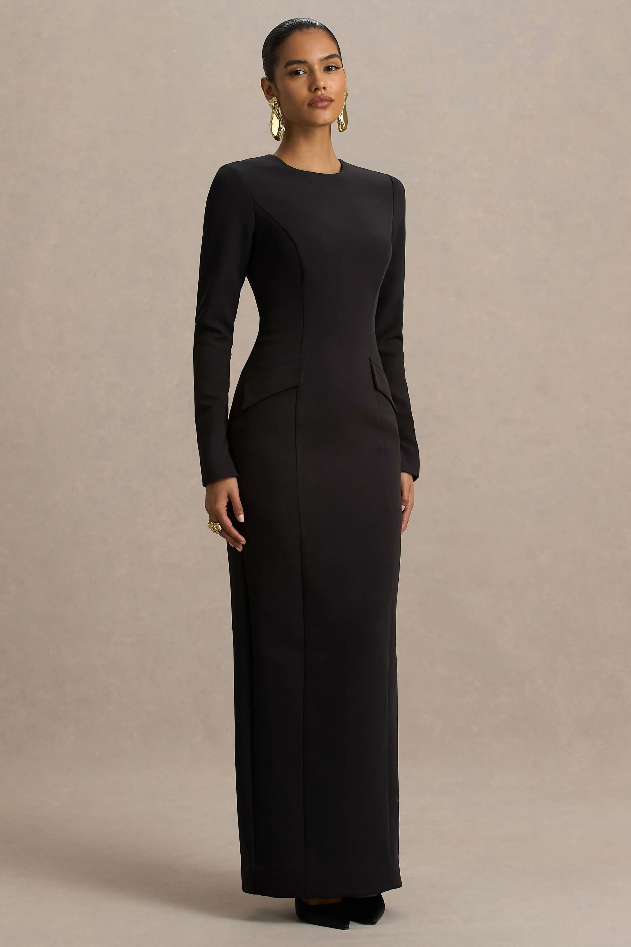 Vaila | Black Crew-Neck Maxi Dress sold by Club L London product image thumbnail 5