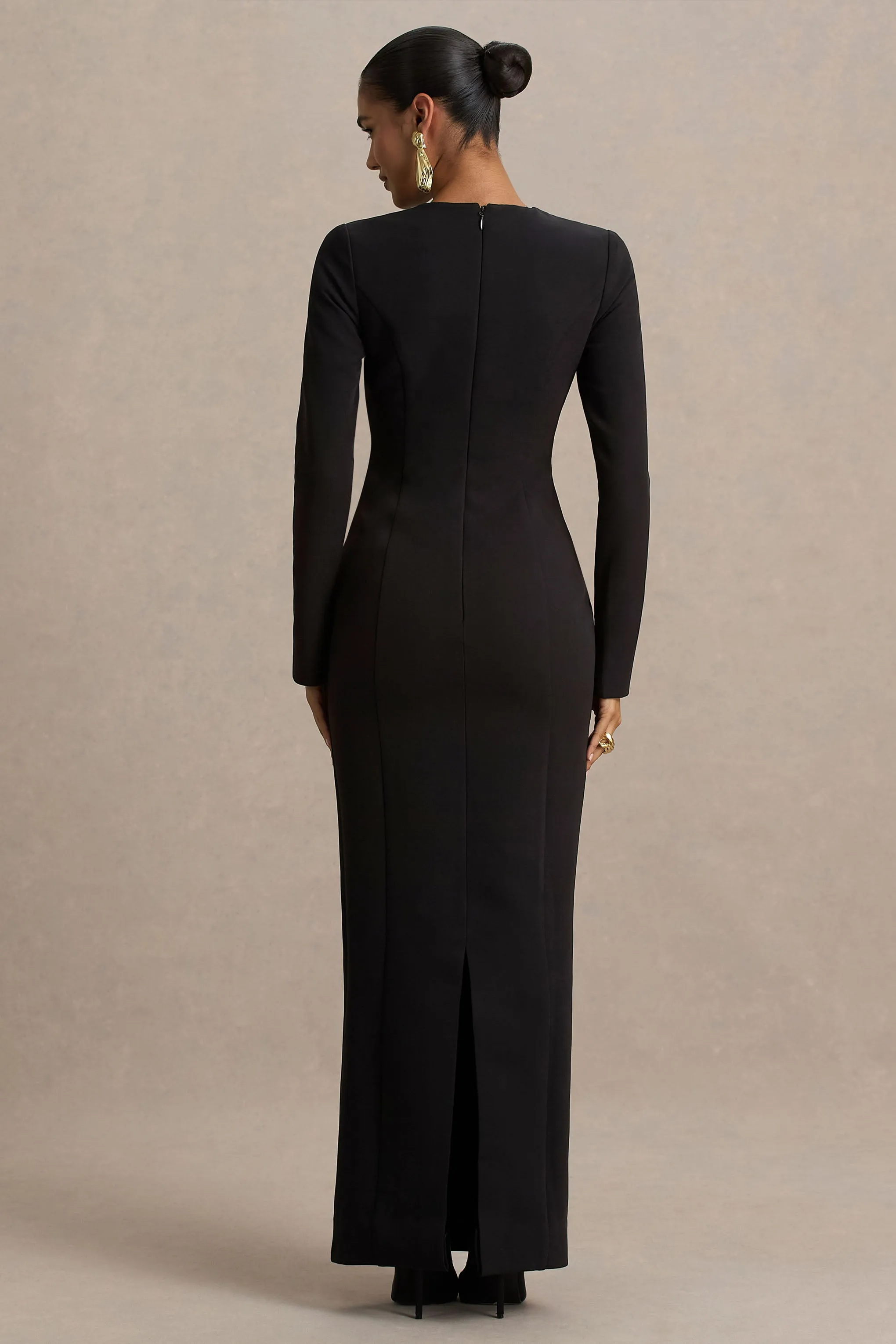 Vaila | Black Crew-Neck Maxi Dress sold by Club L London product image thumbnail 2