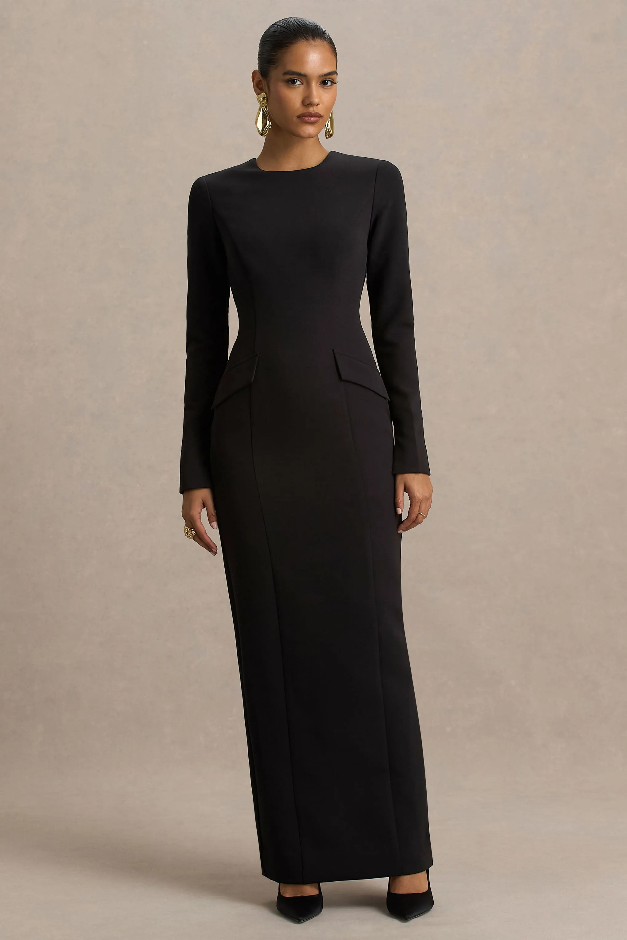 Vaila | Black Crew-Neck Maxi Dress sold by Club L London product image thumbnail 3