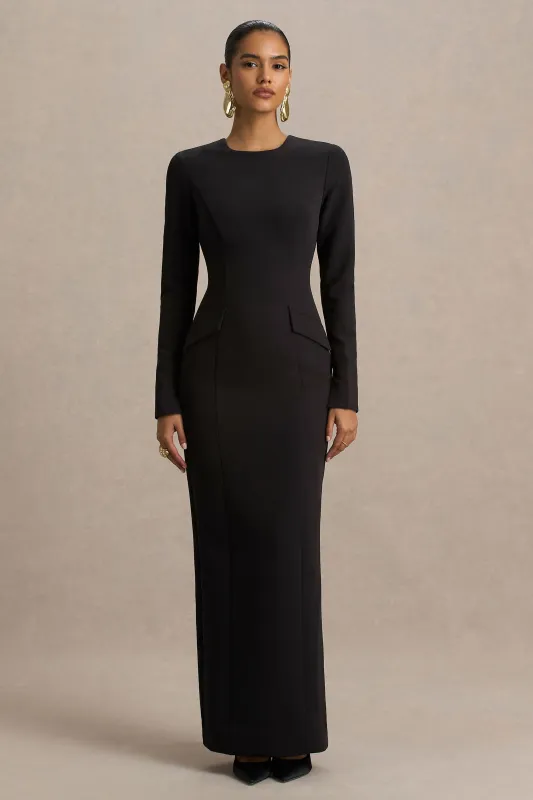 Vaila | Black Crew-Neck Maxi Dress sold by Club L London