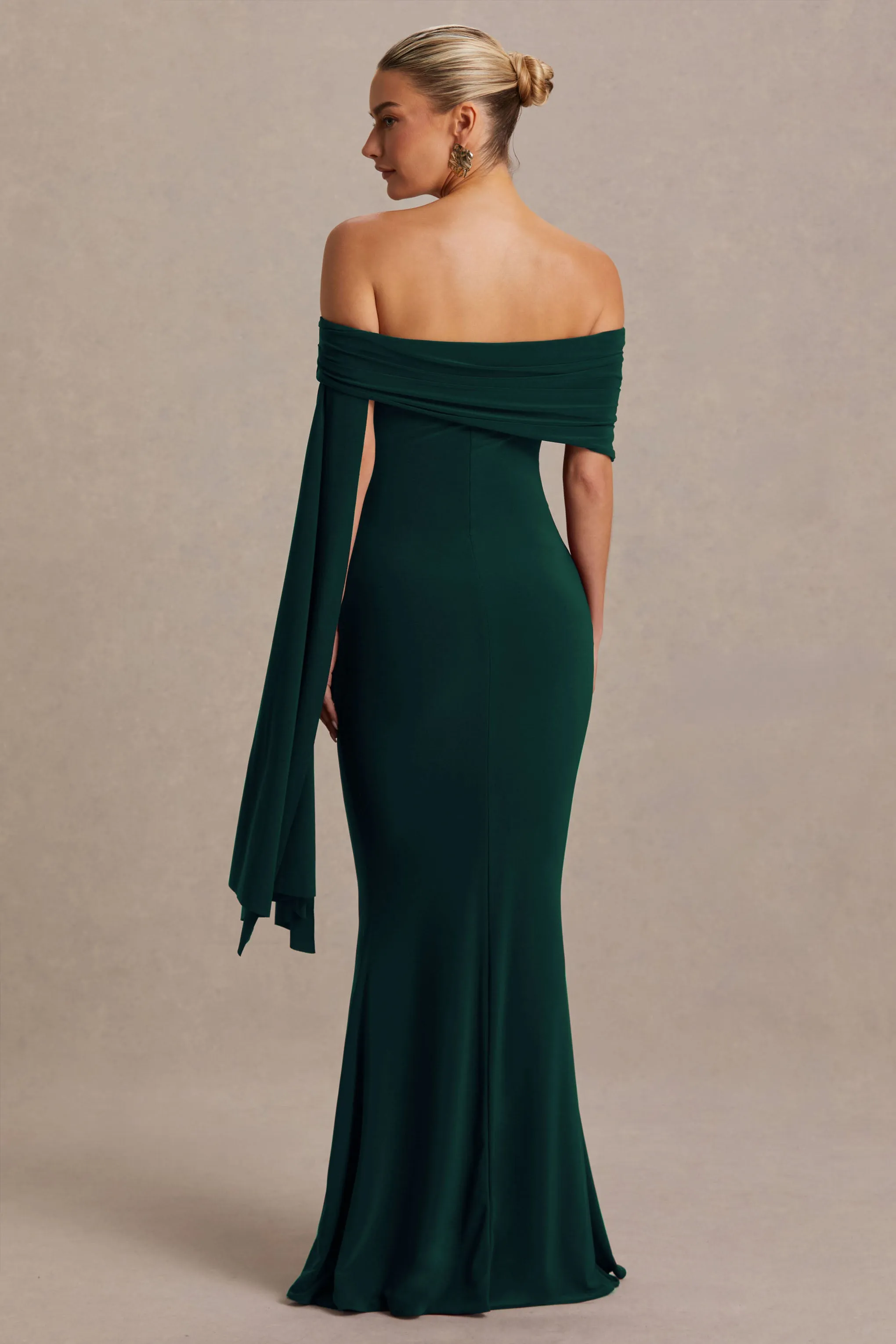Aquila | Bottle Green Bardot Maternity Maxi Dress With Draped Detail sold by Club L London product image thumbnail 2