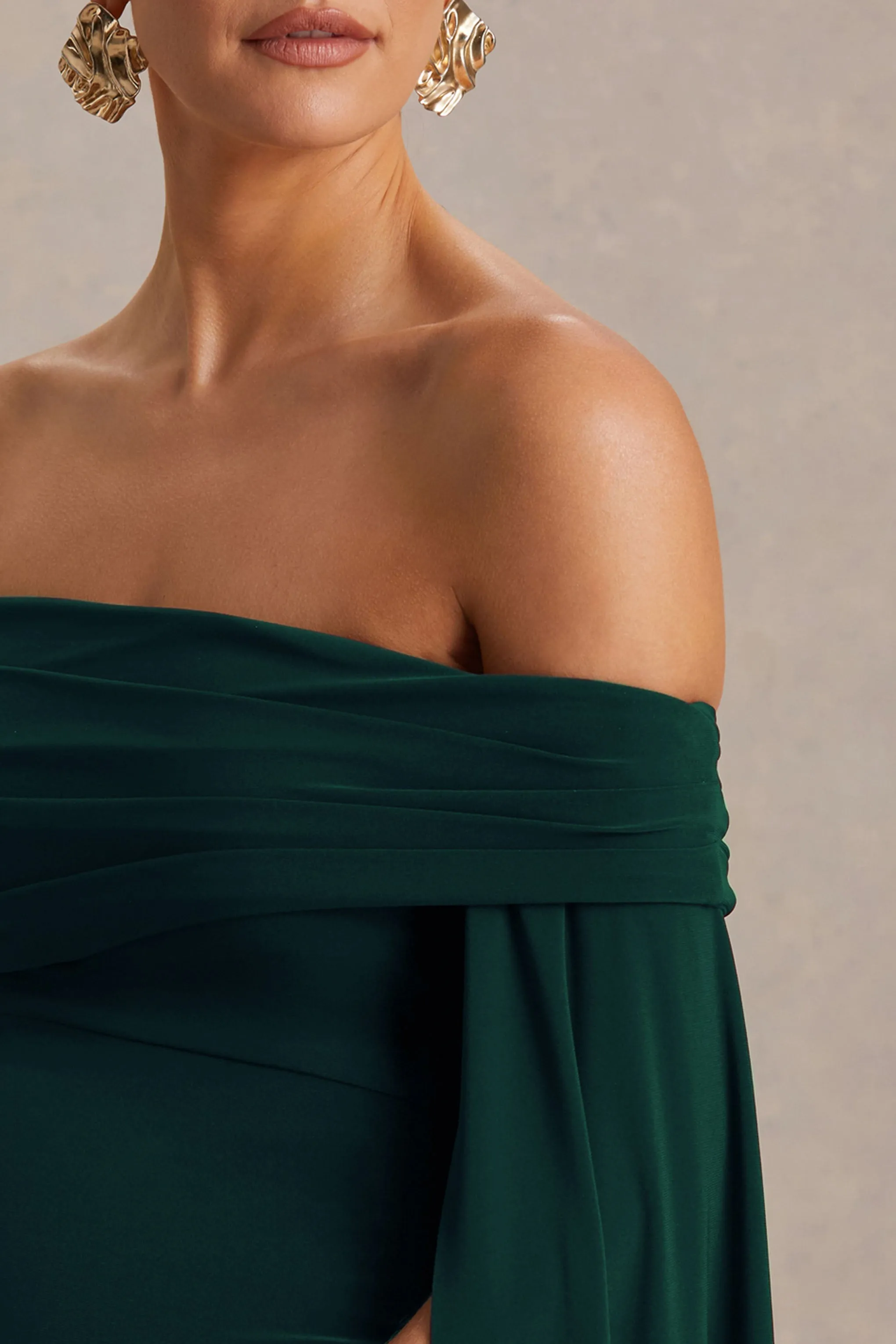 Aquila | Bottle Green Bardot Maternity Maxi Dress With Draped Detail sold by Club L London product image thumbnail 3