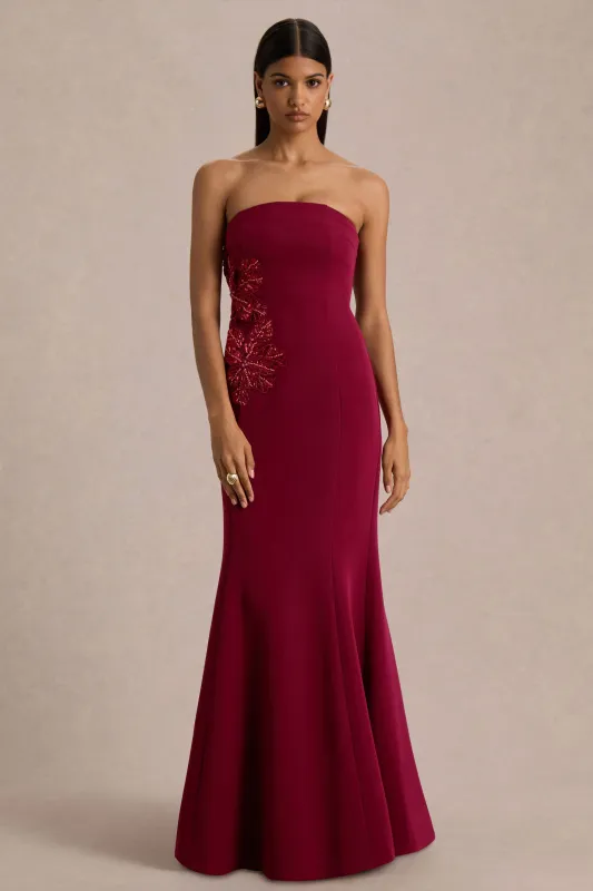 Aylana | Burgundy Bandeau Maxi Dress With Embellished Detail sold by Club L London