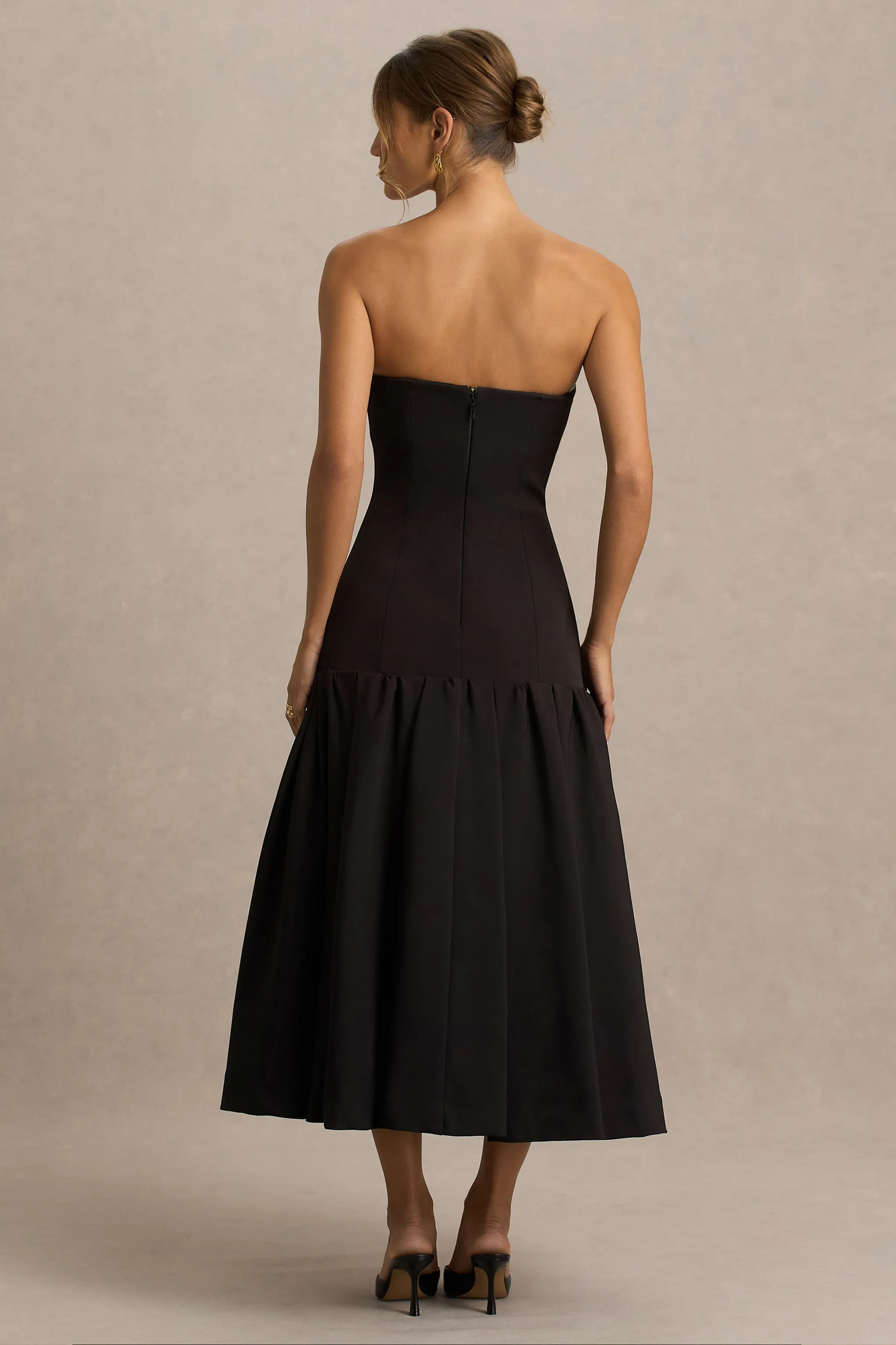 Briella | Black Bandeau Midi Dress With Gold-Button Detailing sold by Club L London product image thumbnail 2