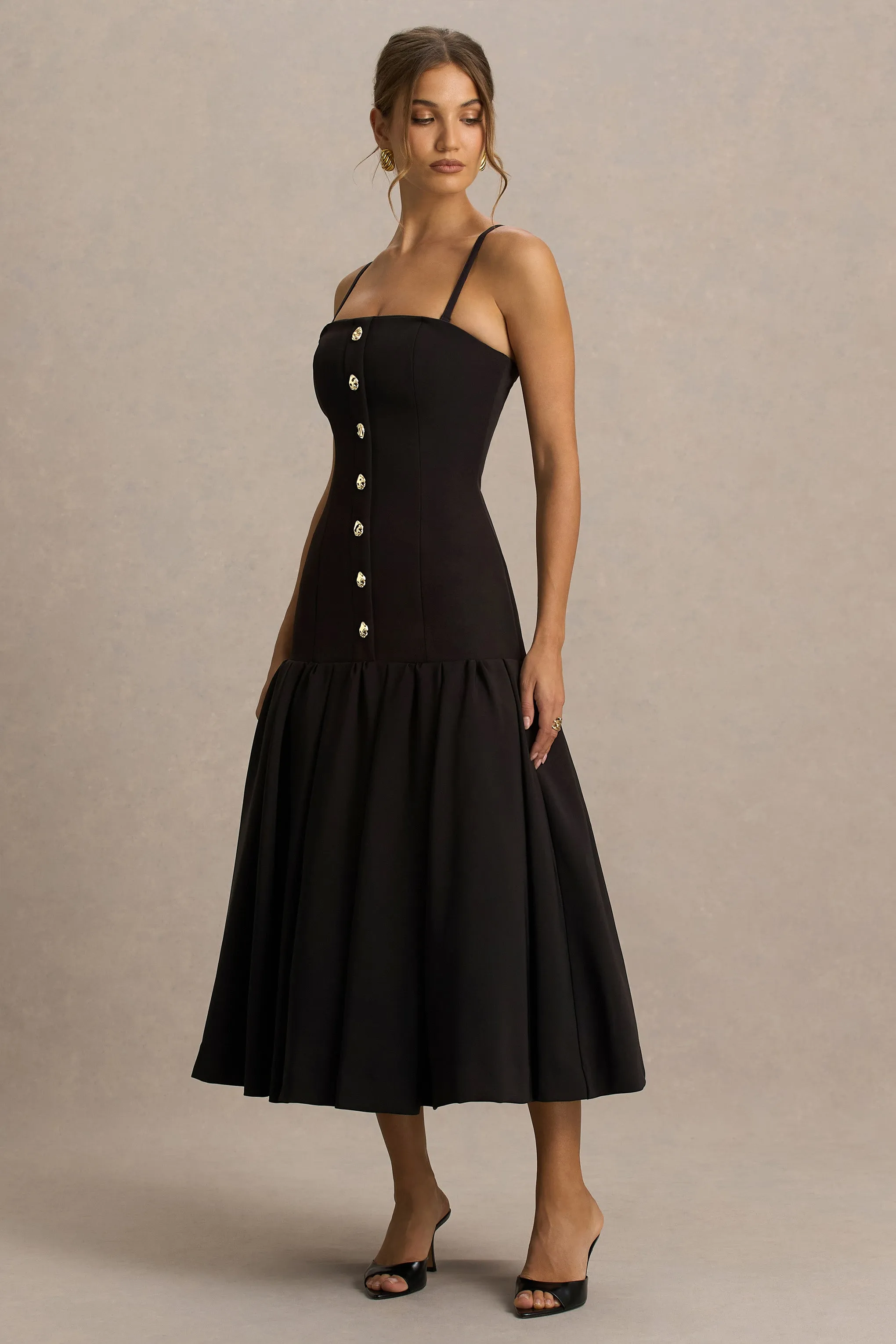 Briella | Black Bandeau Midi Dress With Gold-Button Detailing sold by Club L London product image thumbnail 5