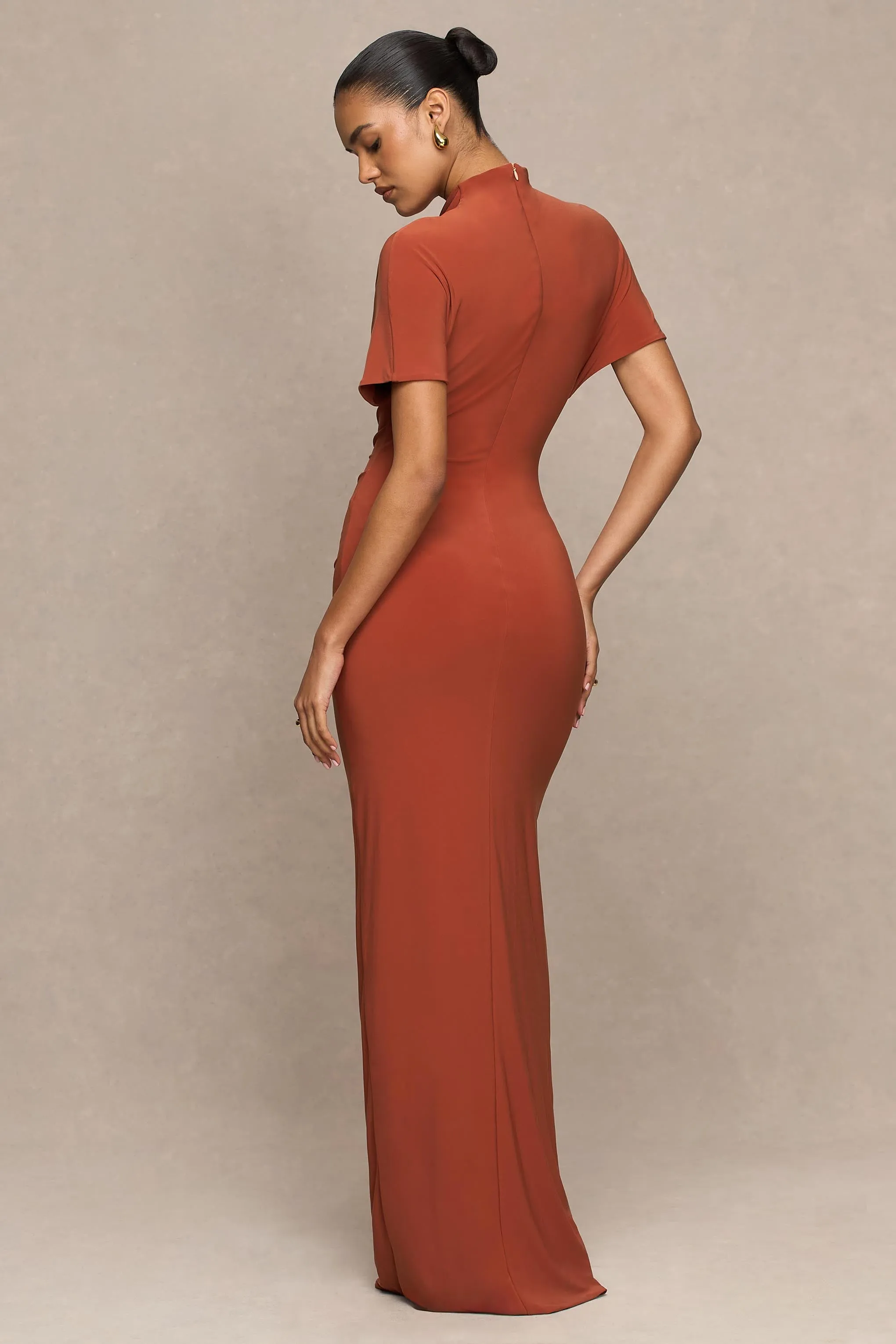 Arlena | Rust High-Neck Wrapped Maxi Dress sold by Club L London product image thumbnail 2