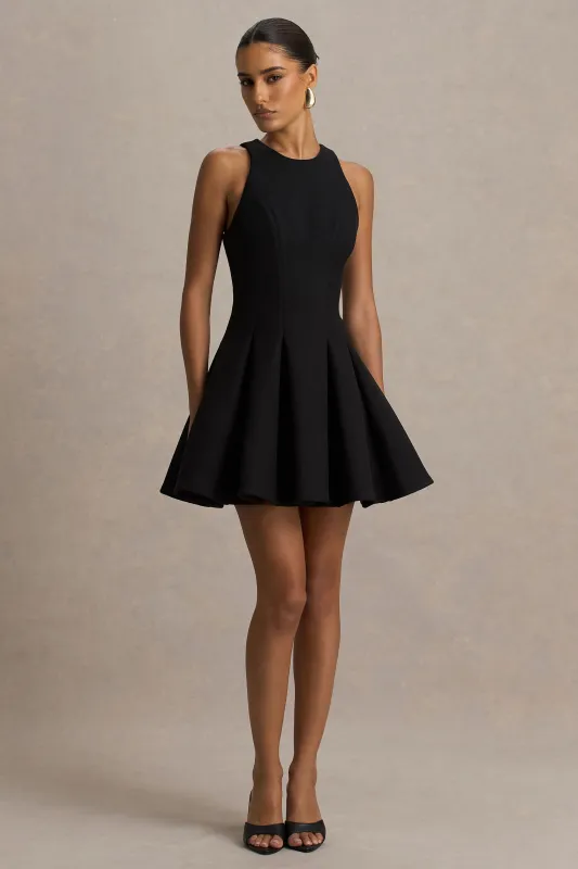 Leilani | Black Round-Neck Mini Skater Dress sold by Club L London