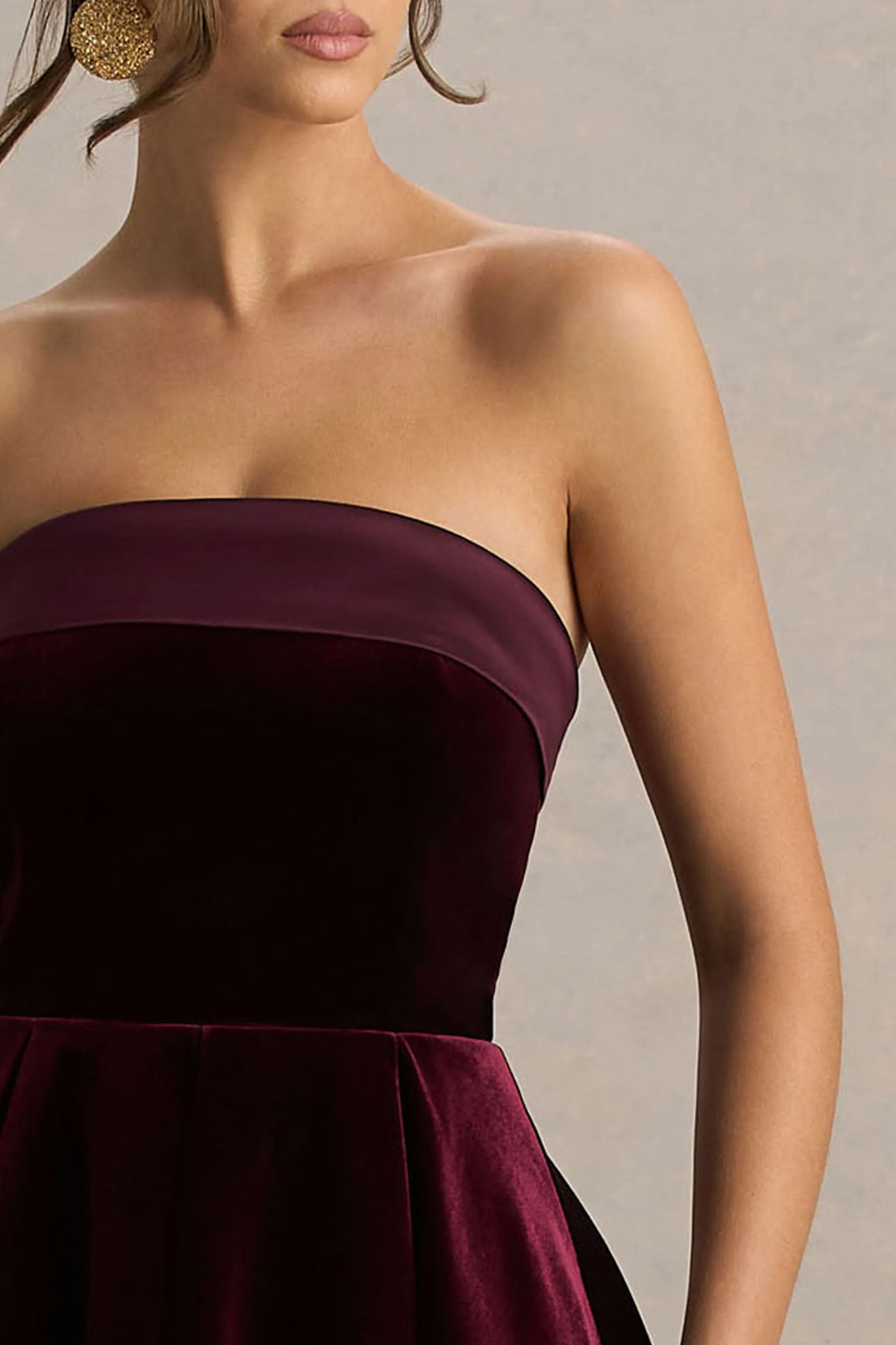 Mina | Burgundy Velvet And Satin Bandeau Skater Mini Dress sold by Club L London product image thumbnail 3