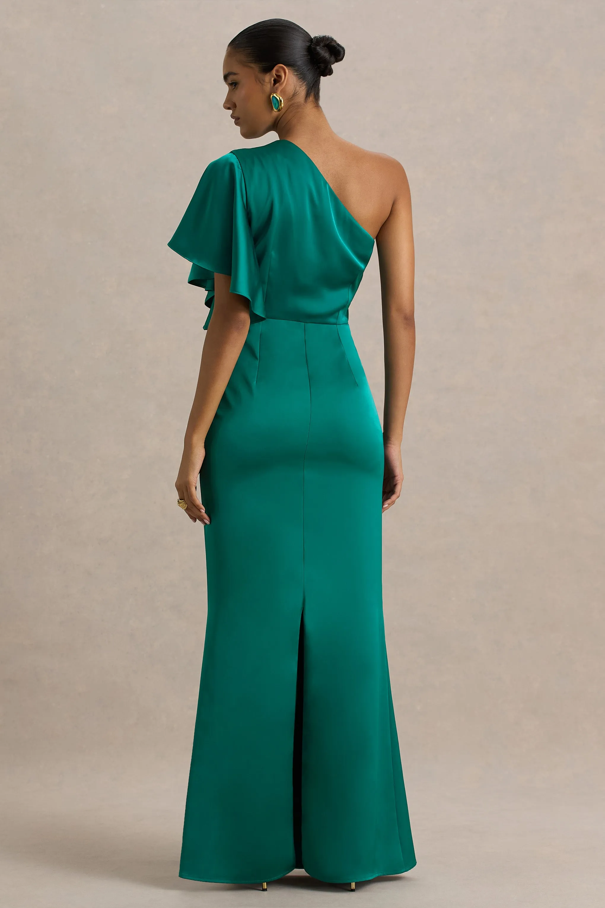 Unforgettable | Bottle Green Asymmetric-Neck Maxi Dress With Ruffled Detailing sold by Club L London product image thumbnail 2
