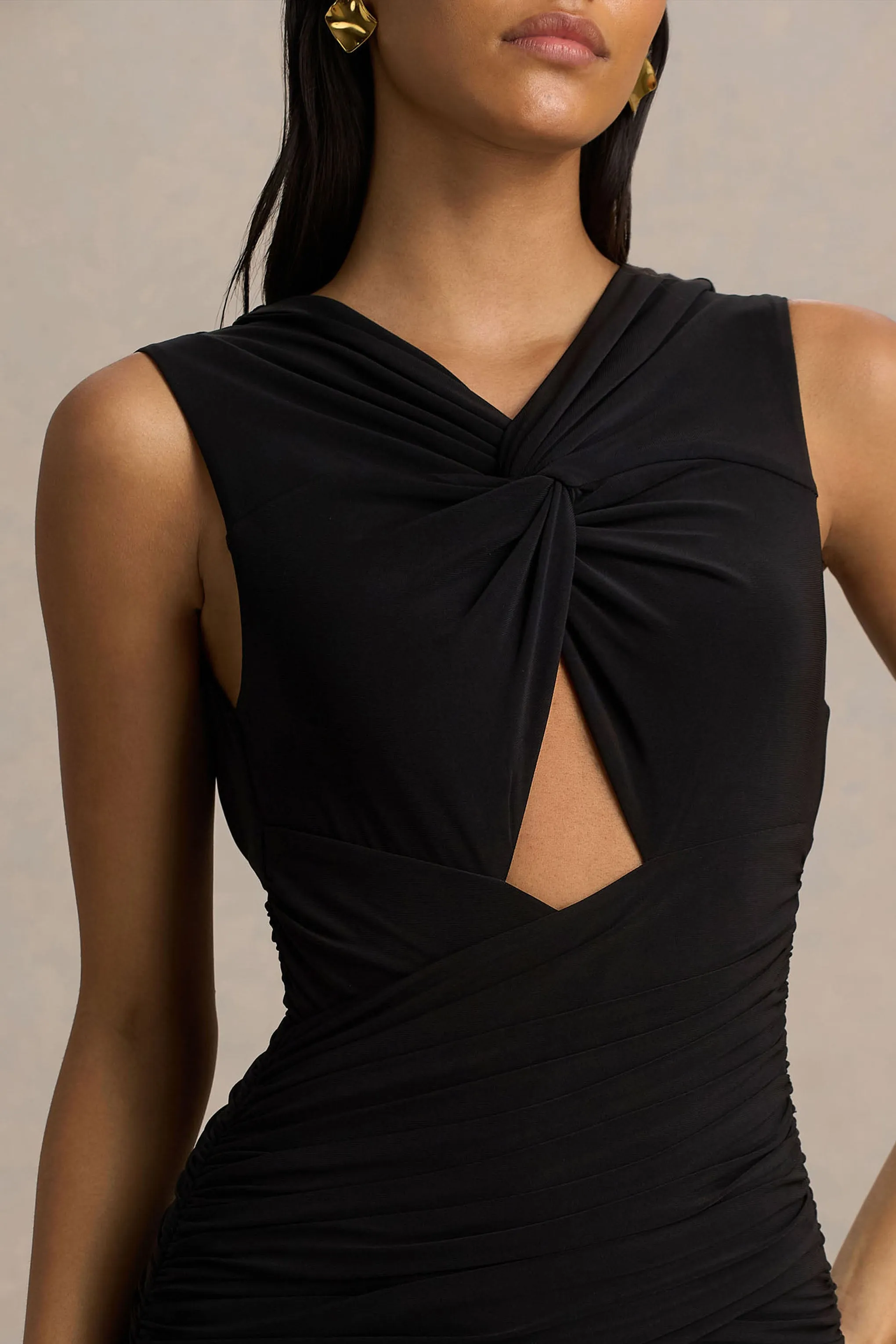 Kendall | Black V-Neck Wrapped Maxi Dress With Chest Cut-Out sold by Club L London product image thumbnail 4