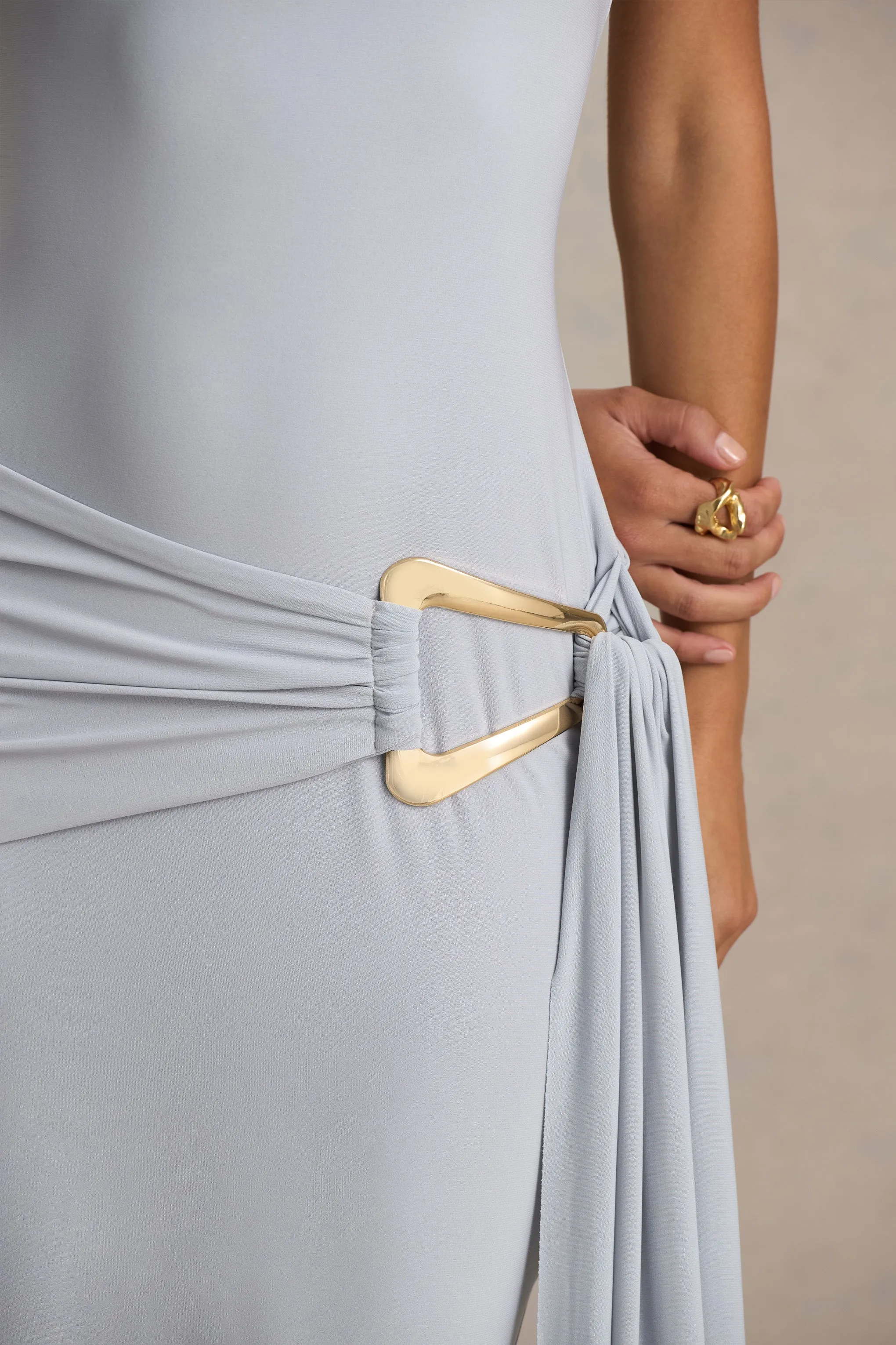 Bonnie | Blue Asymmetric-Neck Maxi Dress With Open-Back sold by Club L London product image thumbnail 5