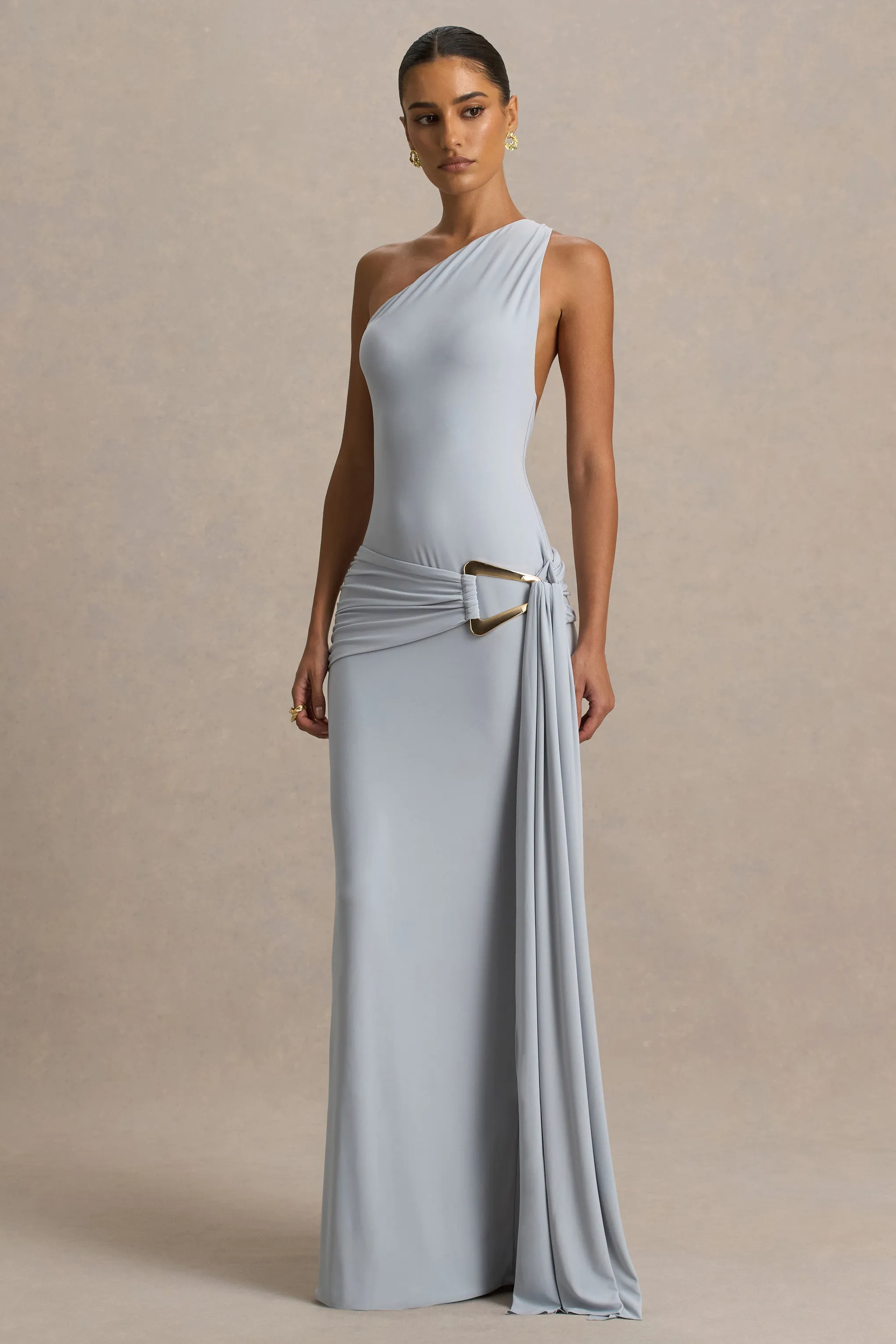 Bonnie | Blue Asymmetric-Neck Maxi Dress With Open-Back sold by Club L London product image thumbnail 3