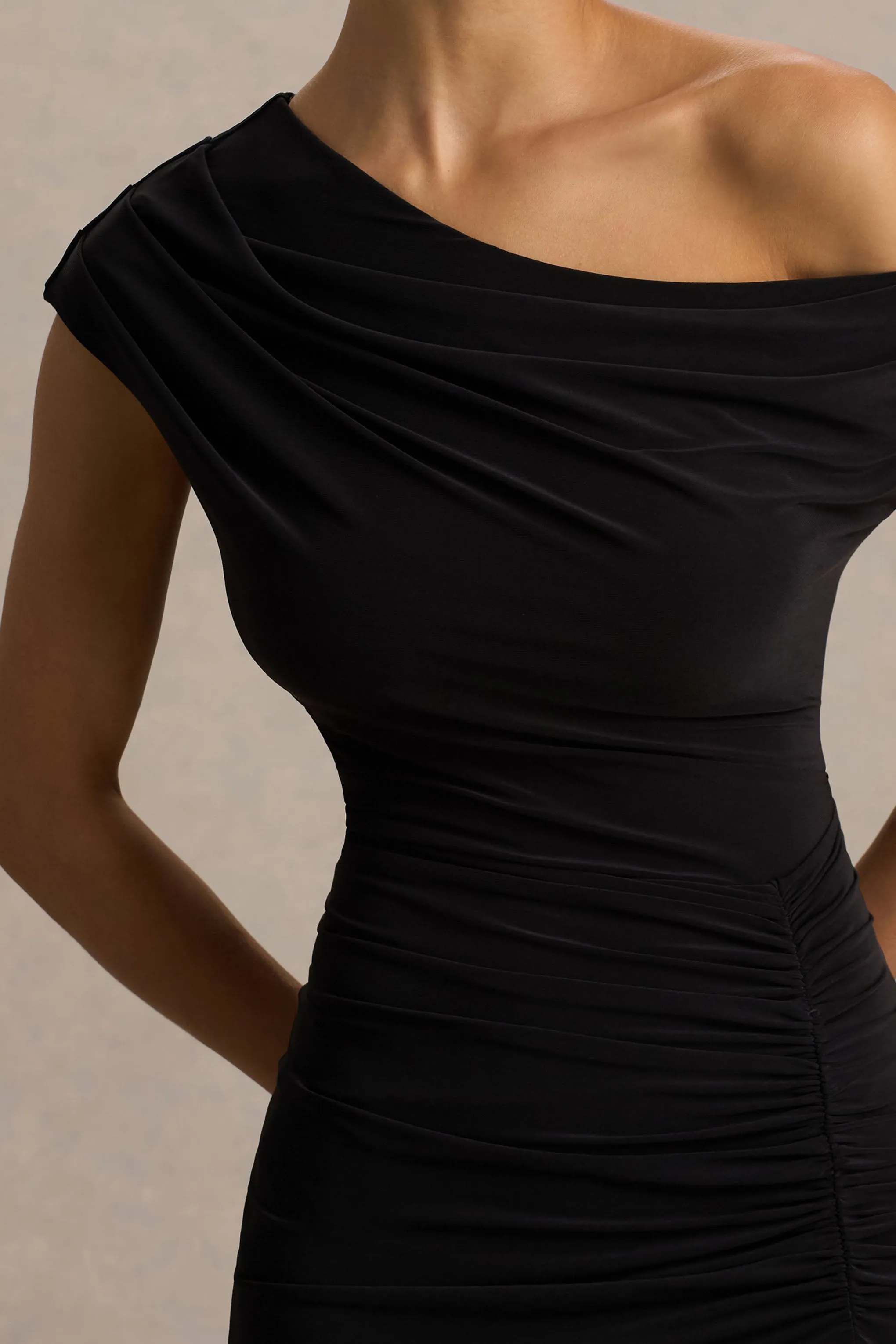 Kady | Black Asymmetric-Neck Maxi Dress With Ruched Detailing sold by Club L London product image thumbnail 3