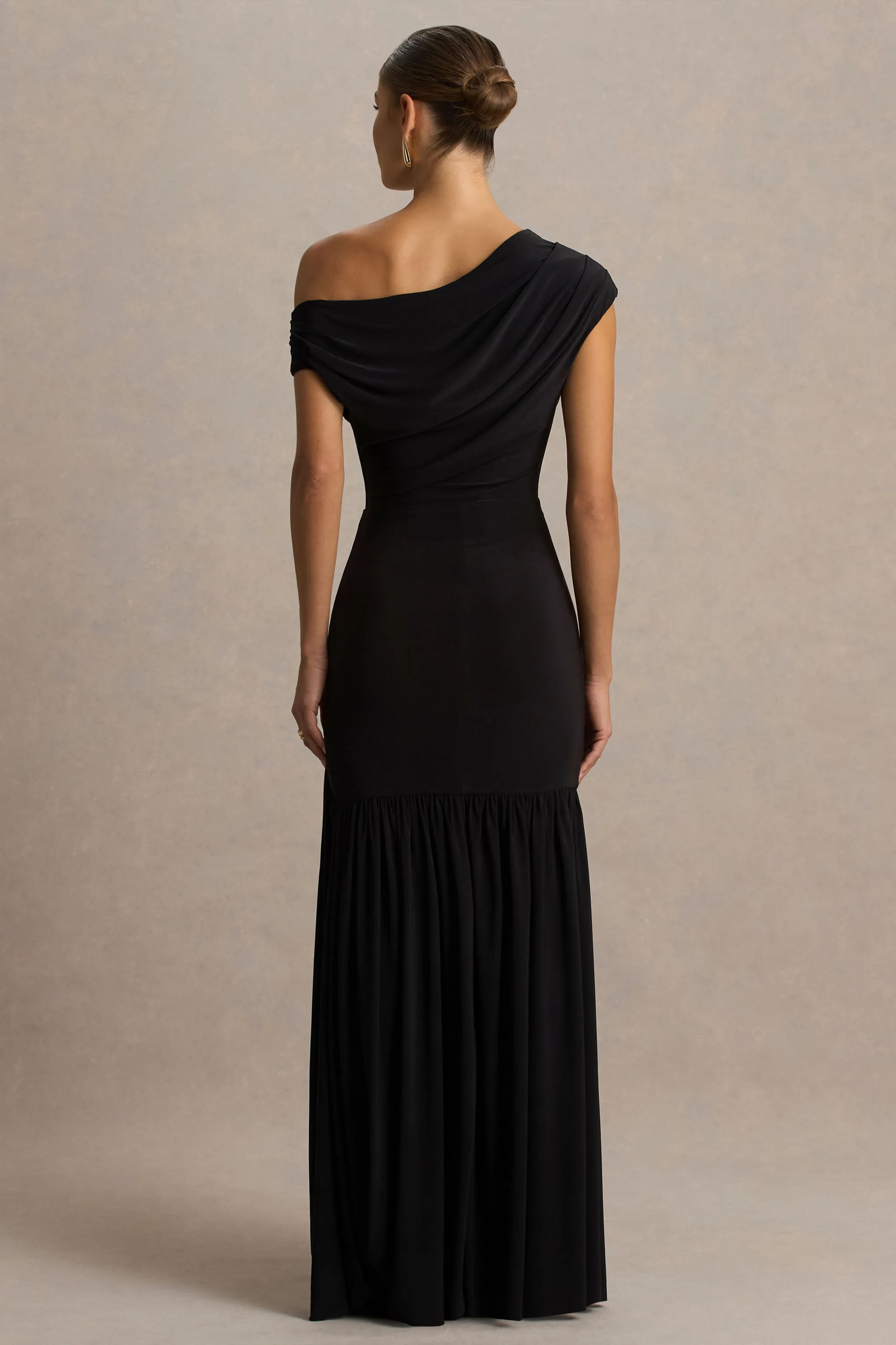 Kady | Black Asymmetric-Neck Maxi Dress With Ruched Detailing sold by Club L London product image thumbnail 2