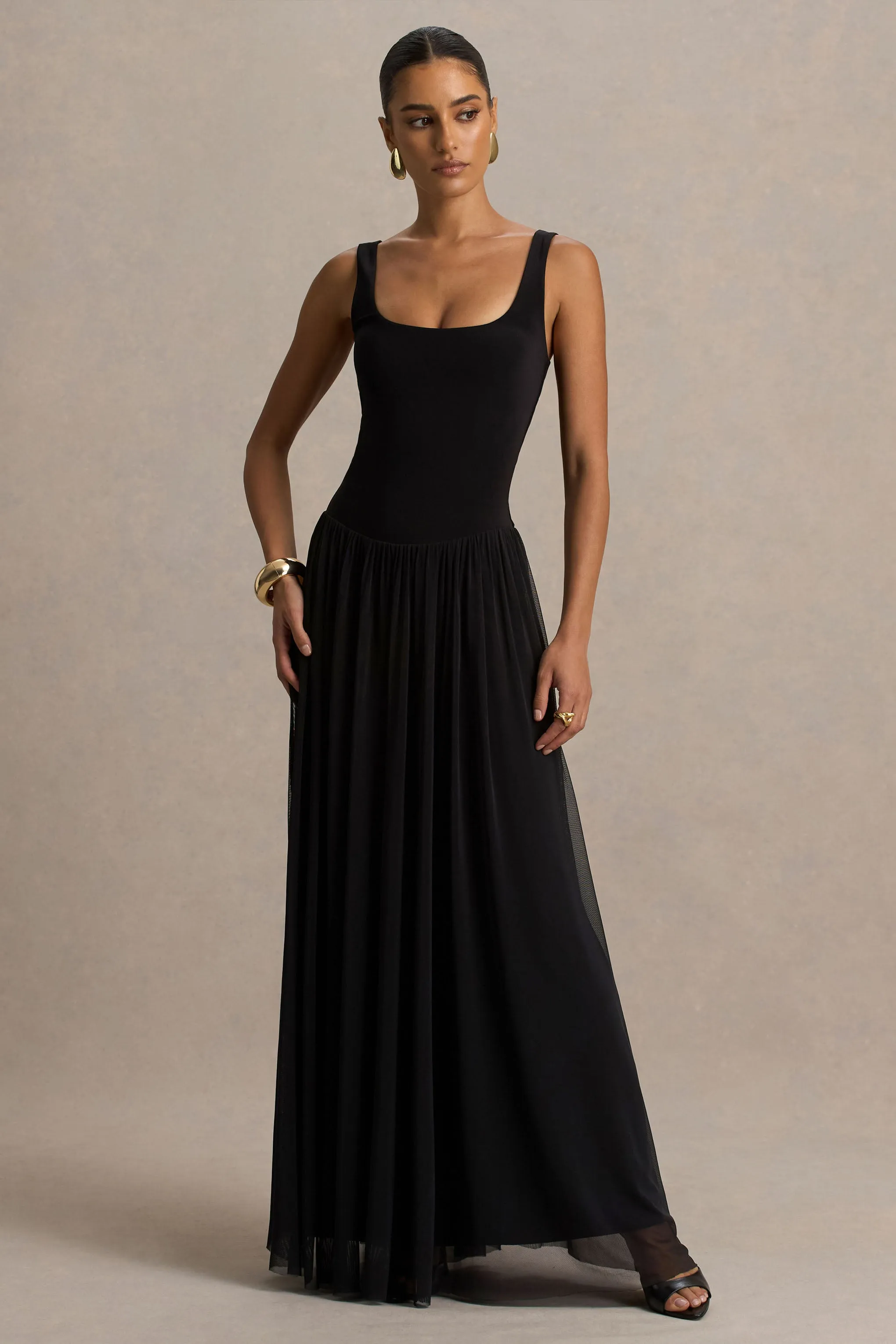 Amelia | Black Scoop-Neck Maxi Dress With Pleated Skirt sold by Club L London product image thumbnail 5